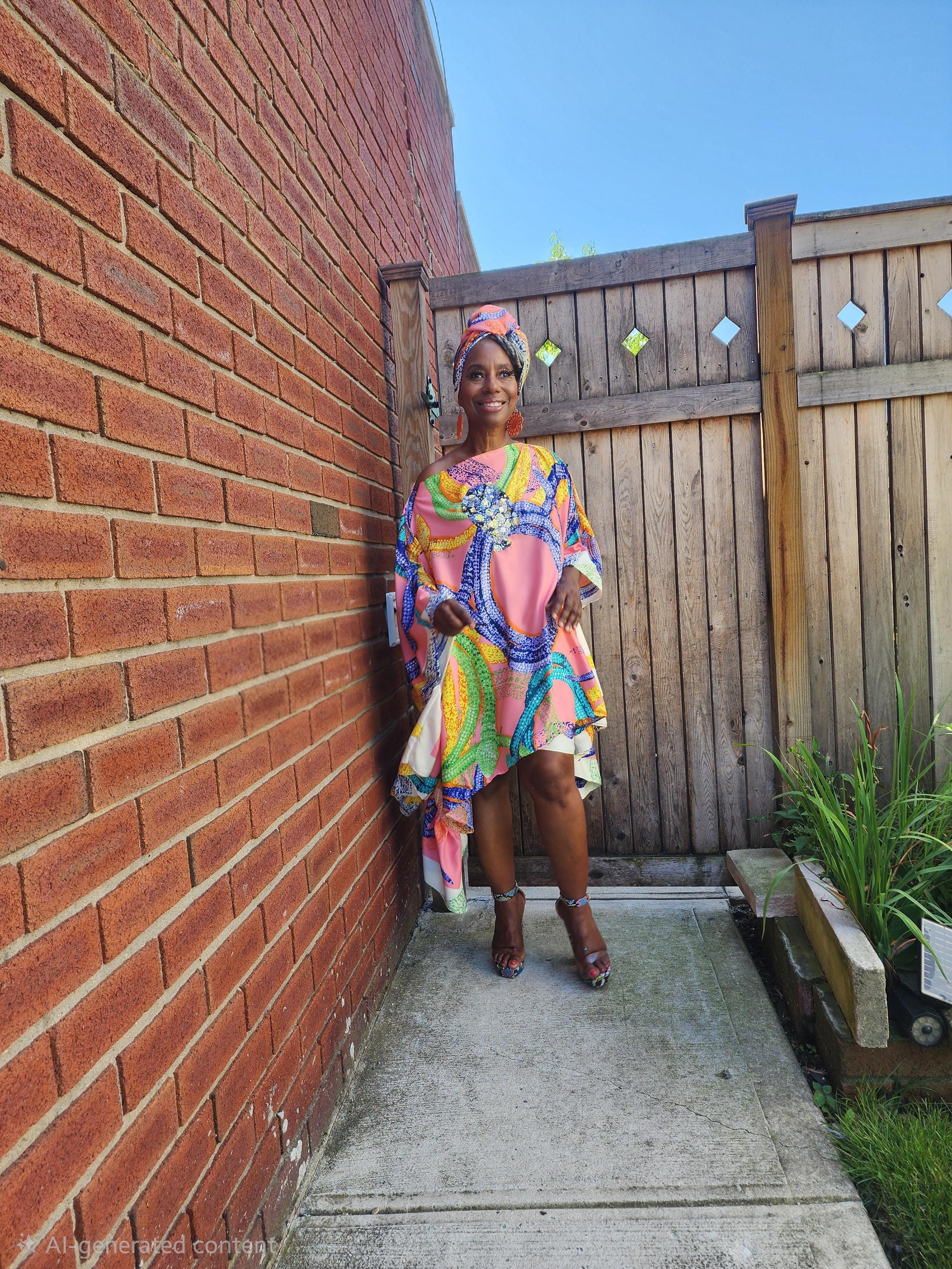 LiiLiiGiirl Sequin Afro-Girl Kaftan Ruffle Tunic Dress with Shorts & Scarf