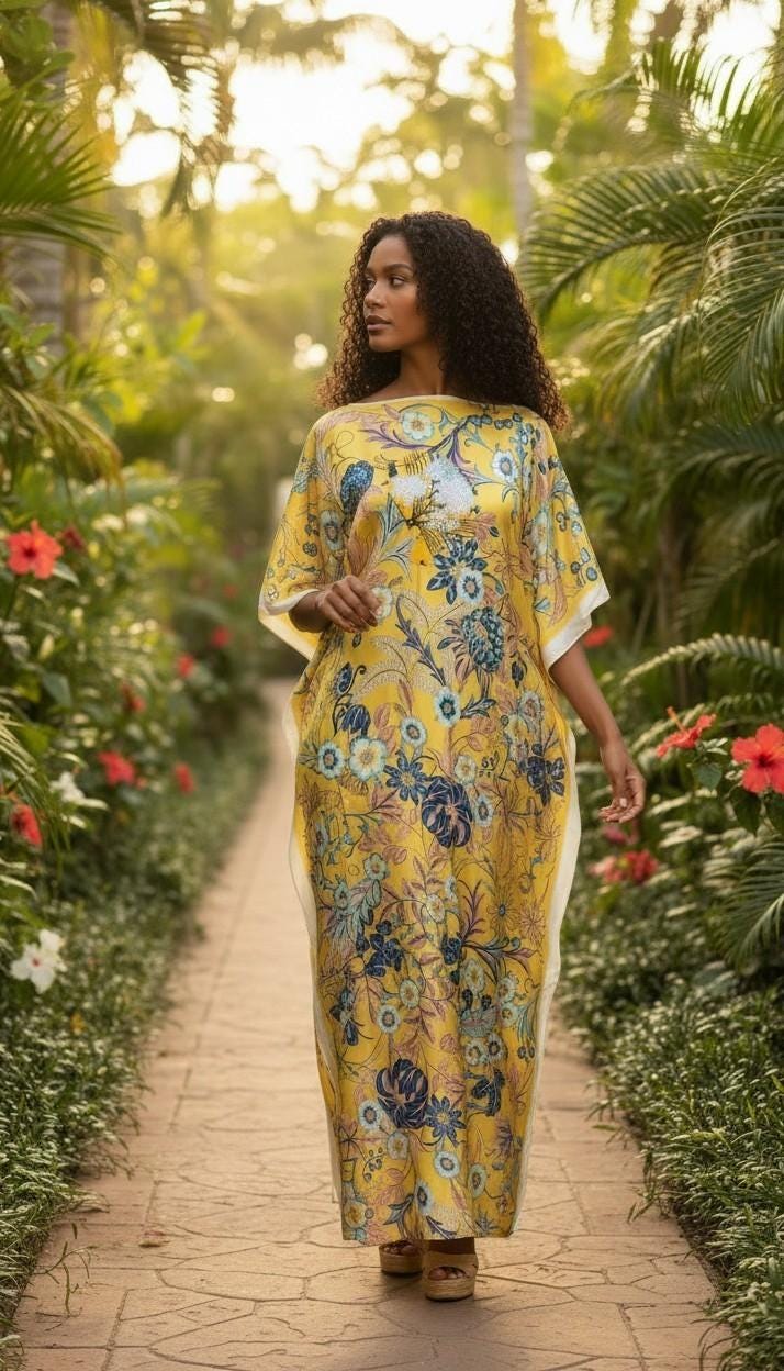 Sequin Afro-Girl Kaftan Dress – Luxury Vacation Gift, Handmade, One Size Fits Most
