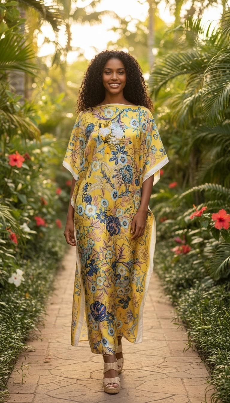 Sequin Afro-Girl Kaftan Dress – Luxury Vacation Gift, Handmade, One Size Fits Most