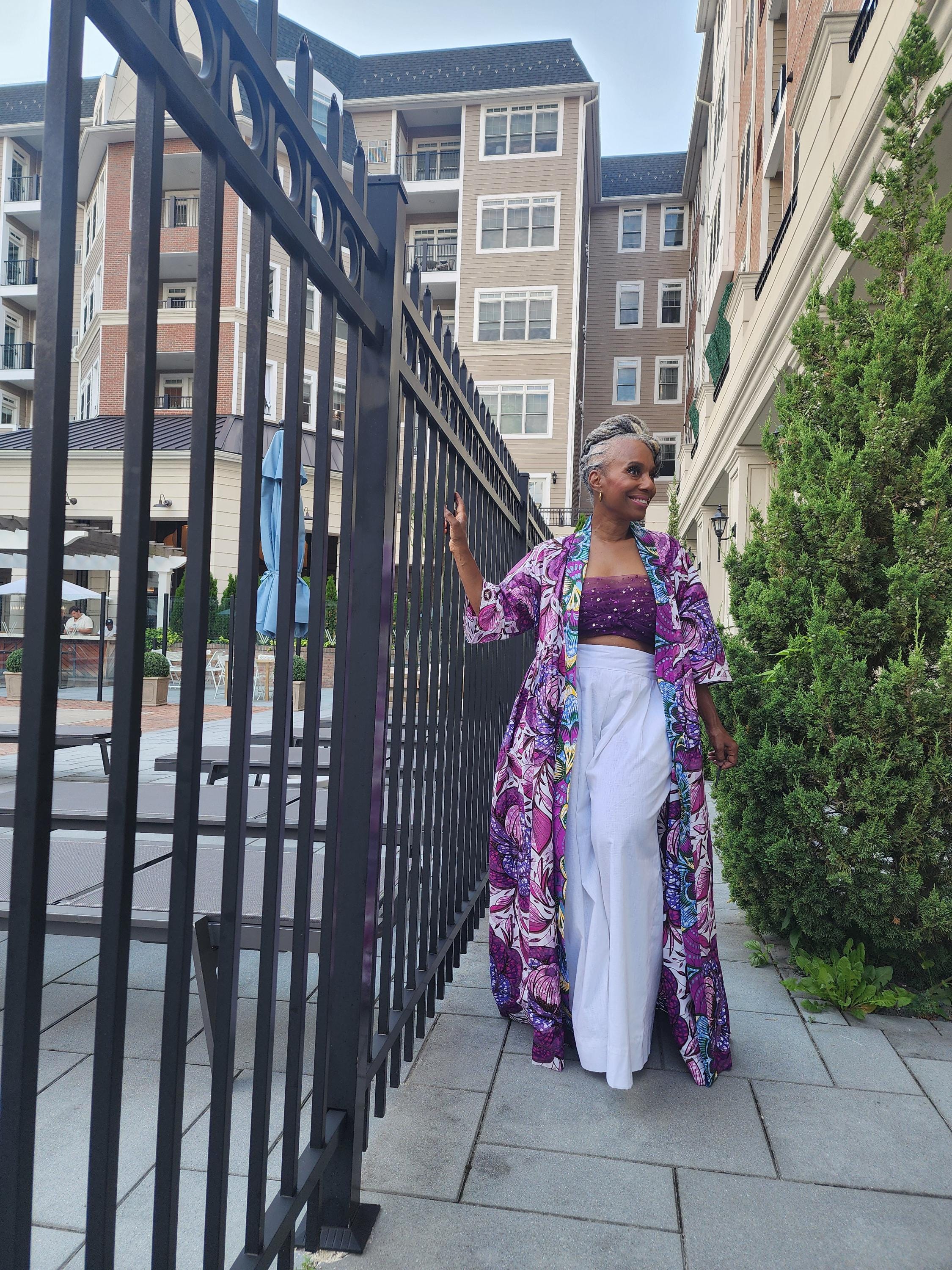 Floral Glitter African Wax Kimono: Maxi Duster Coat