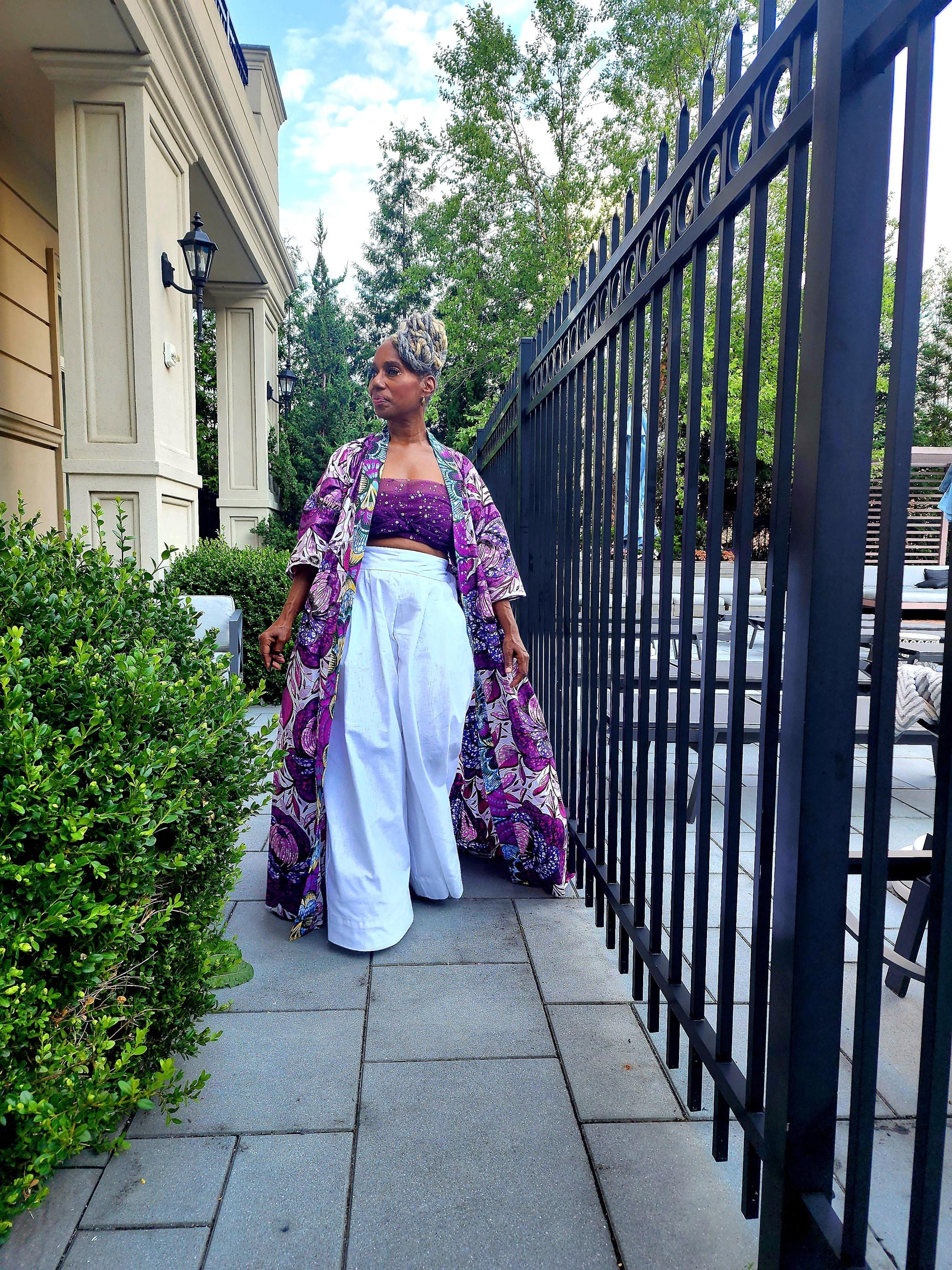 Floral Glitter African Wax Kimono: Maxi Duster Coat