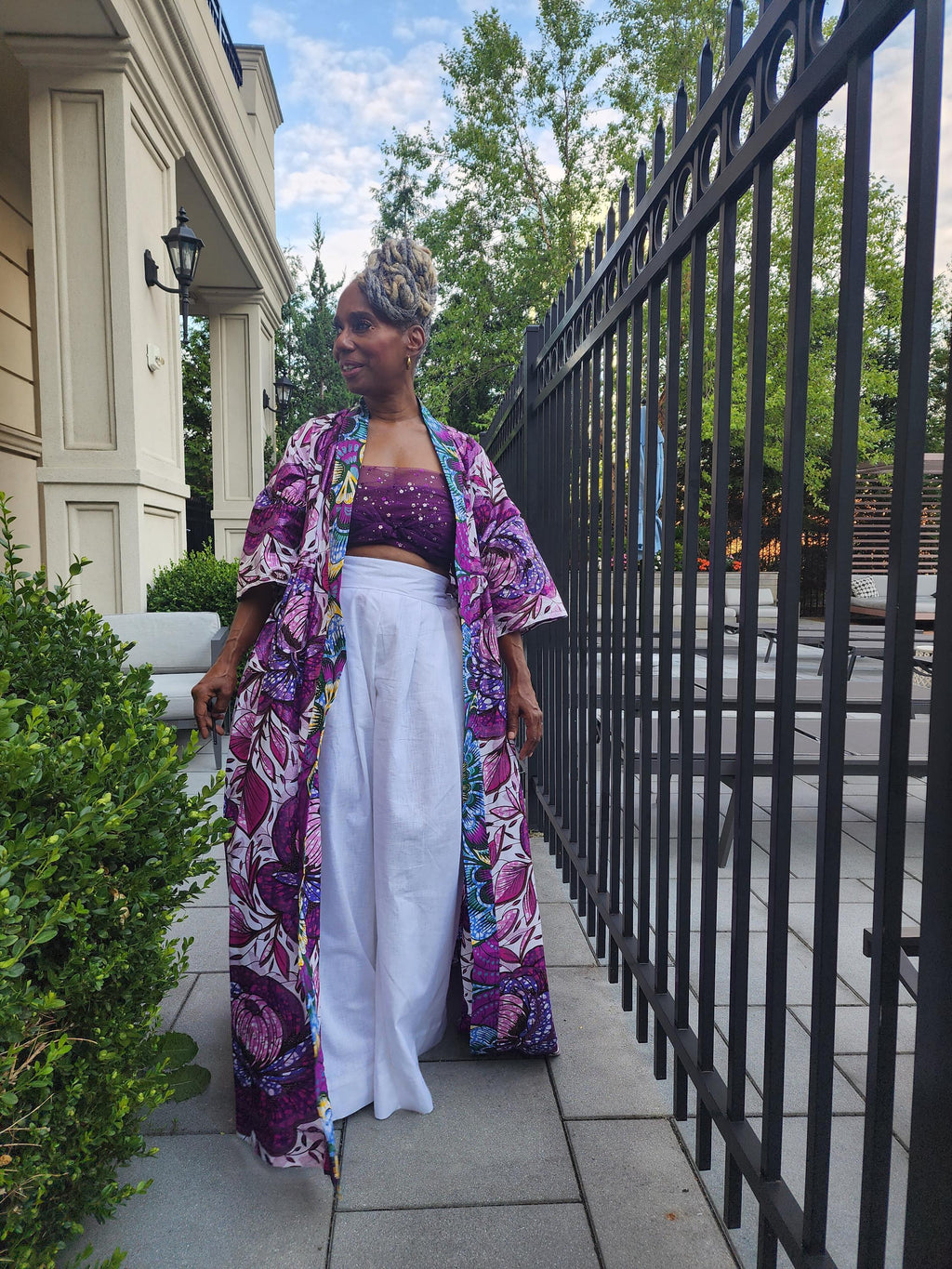 Floral Glitter African Wax Kimono: Maxi Duster Coat