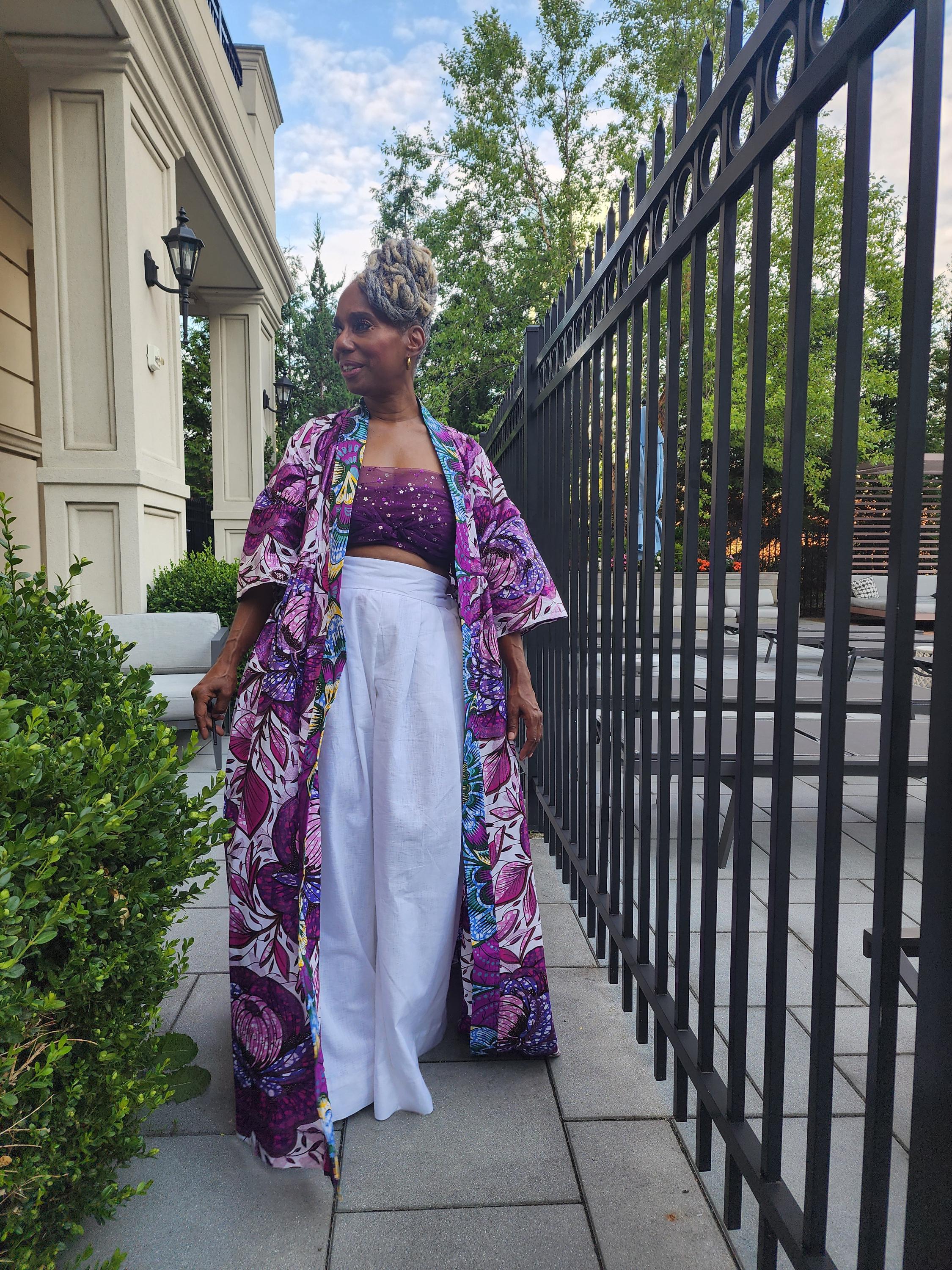 Floral Glitter African Wax Kimono: Maxi Duster Coat