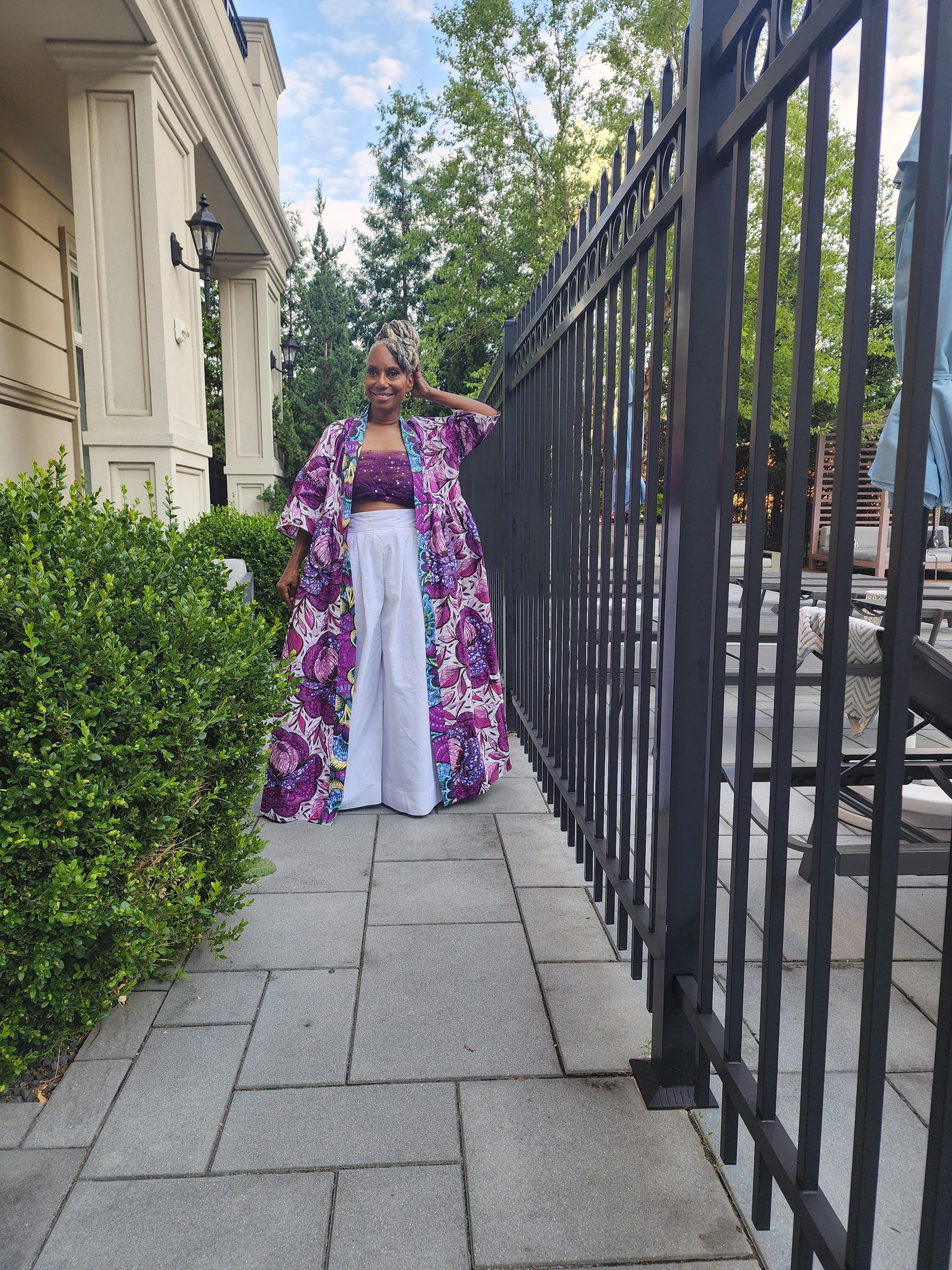 Floral Glitter African Wax Kimono: Maxi Duster Coat