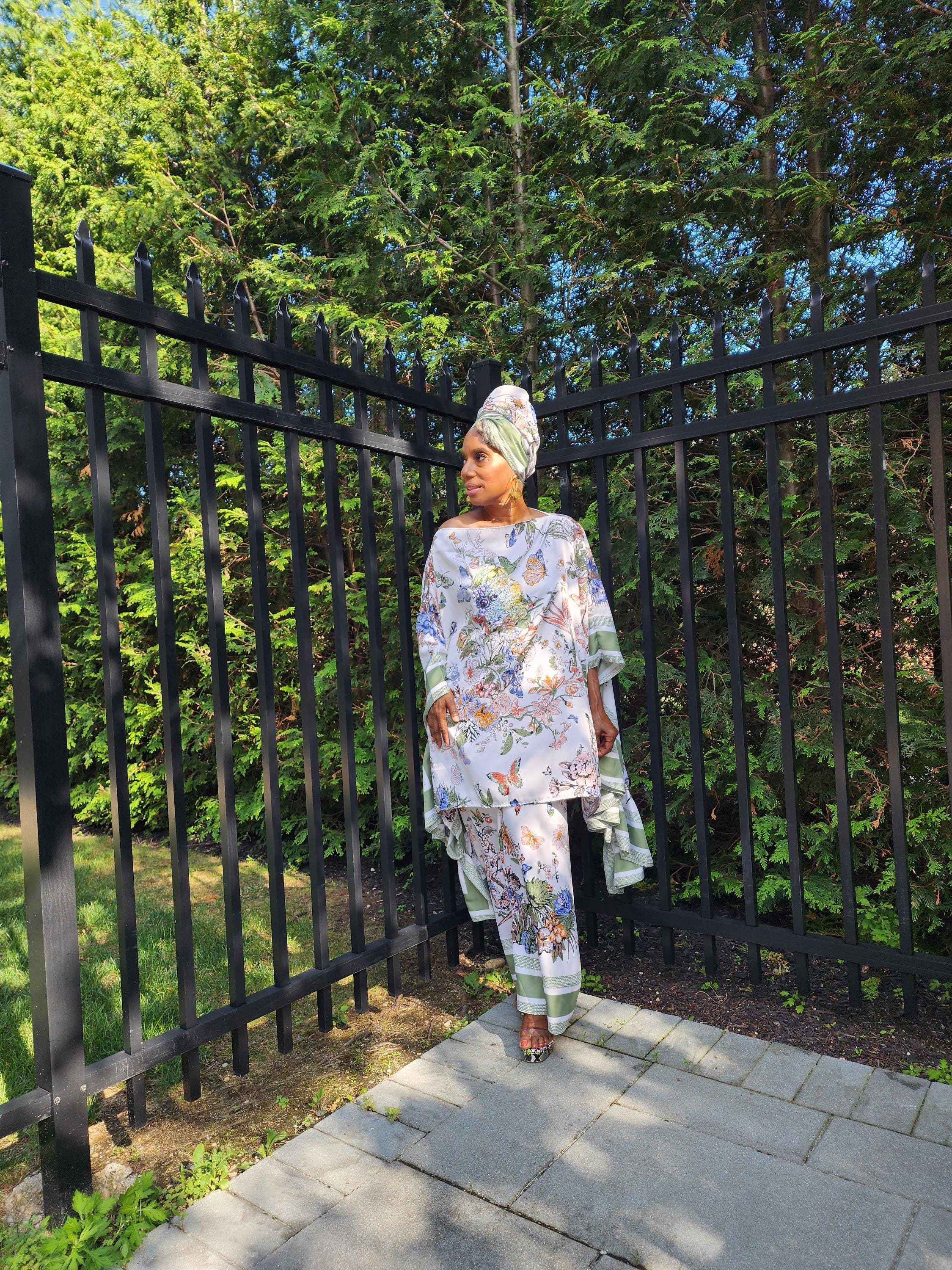 LiLiGirl Sequin Afro-Girl Kaftan Ruffle Sleeve Tunic Top with Pants & Scarf
