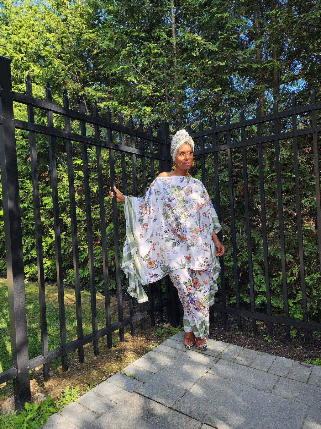 LiLiGirl Sequin Afro-Girl Kaftan Ruffle Sleeve Tunic Top with Pants & Scarf