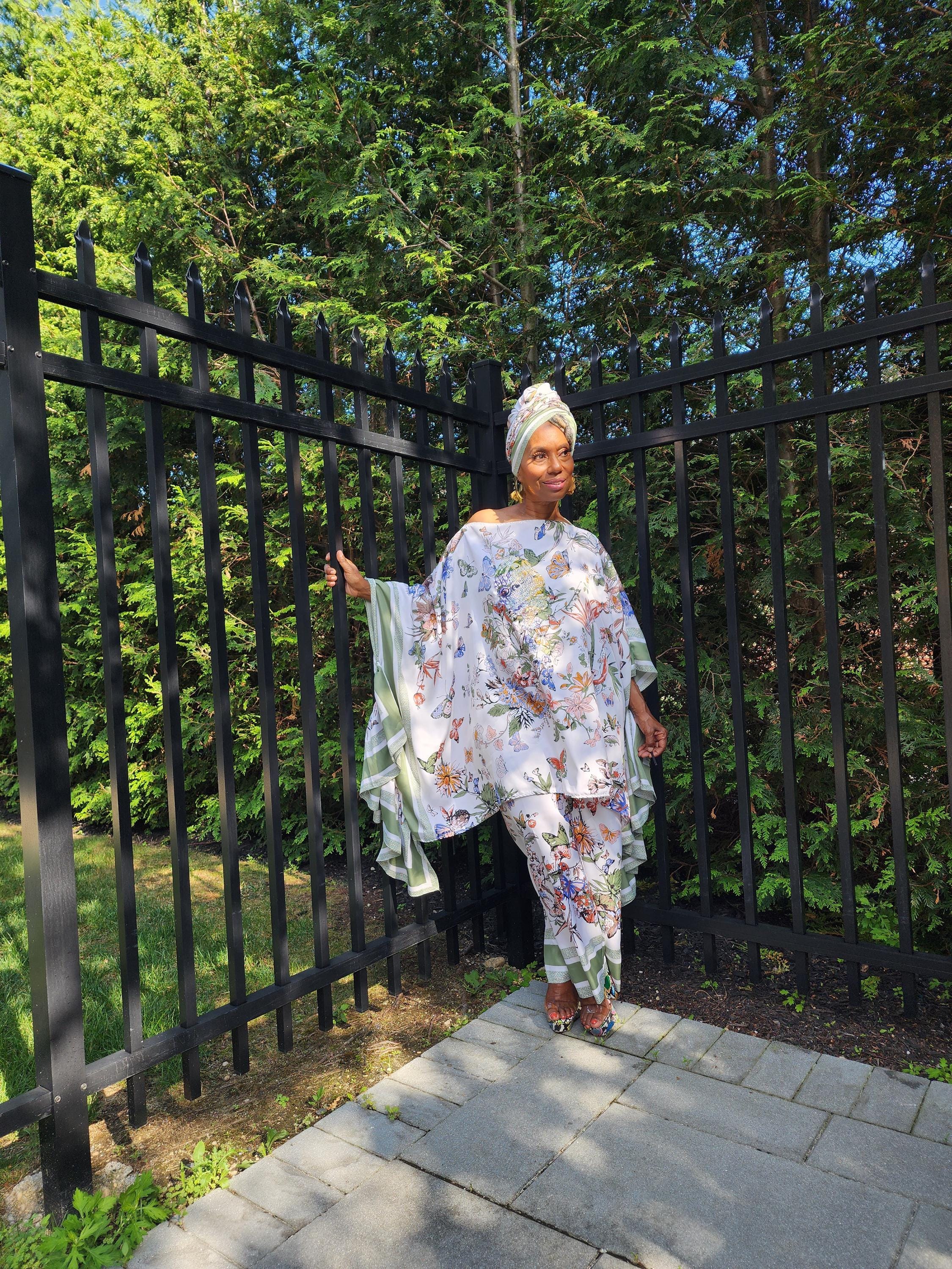 LiLiGirl Sequin Afro-Girl Kaftan Ruffle Sleeve Tunic Top with Pants & Scarf
