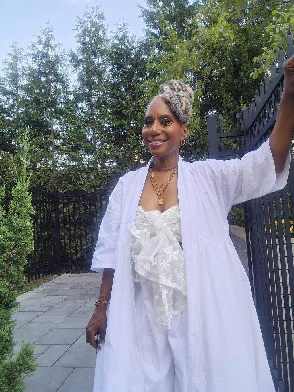 Harusi Kimono:  White Linen Maxi Duster Coat