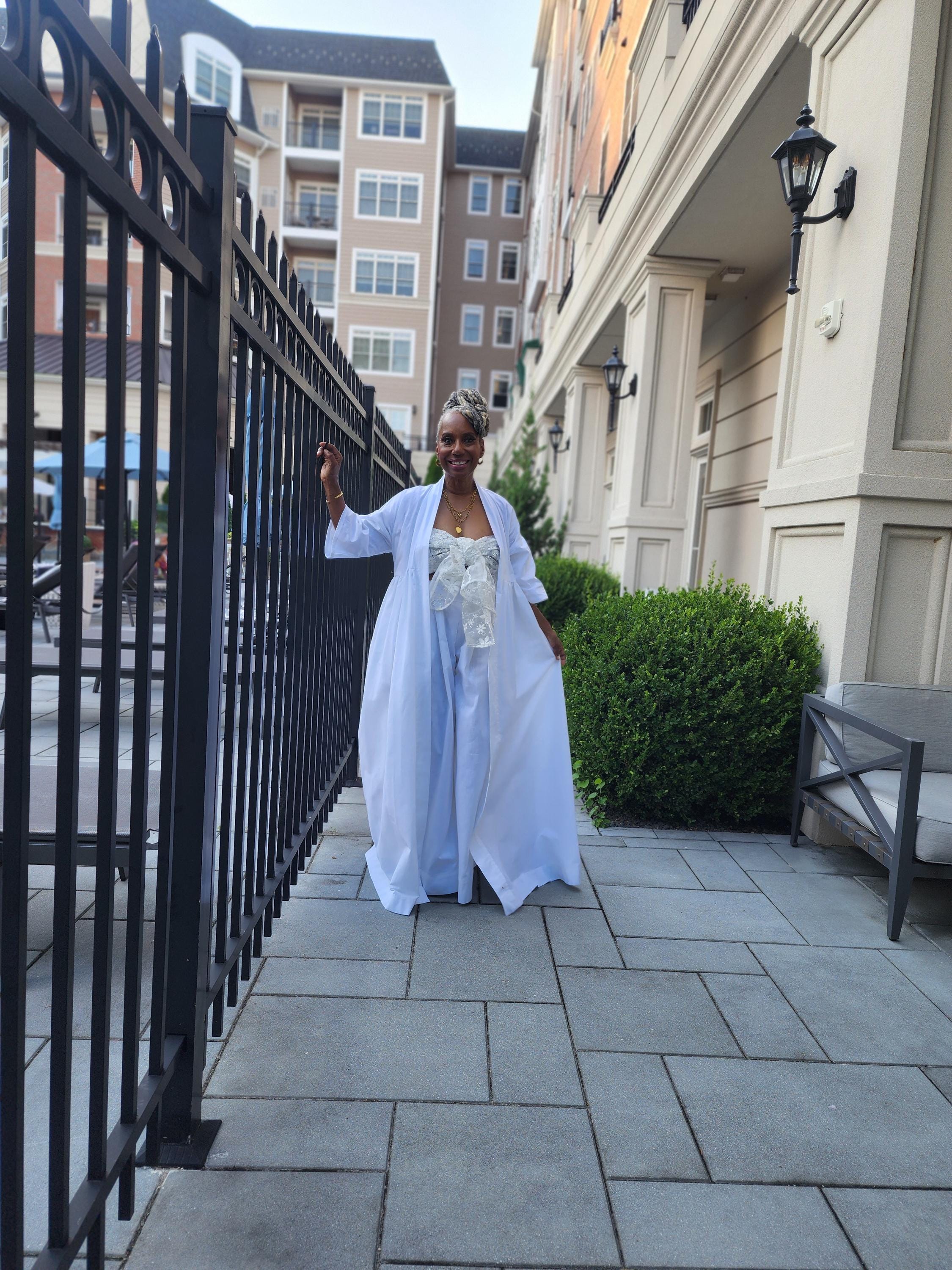 Harusi Kimono:  White Linen Maxi Duster Coat