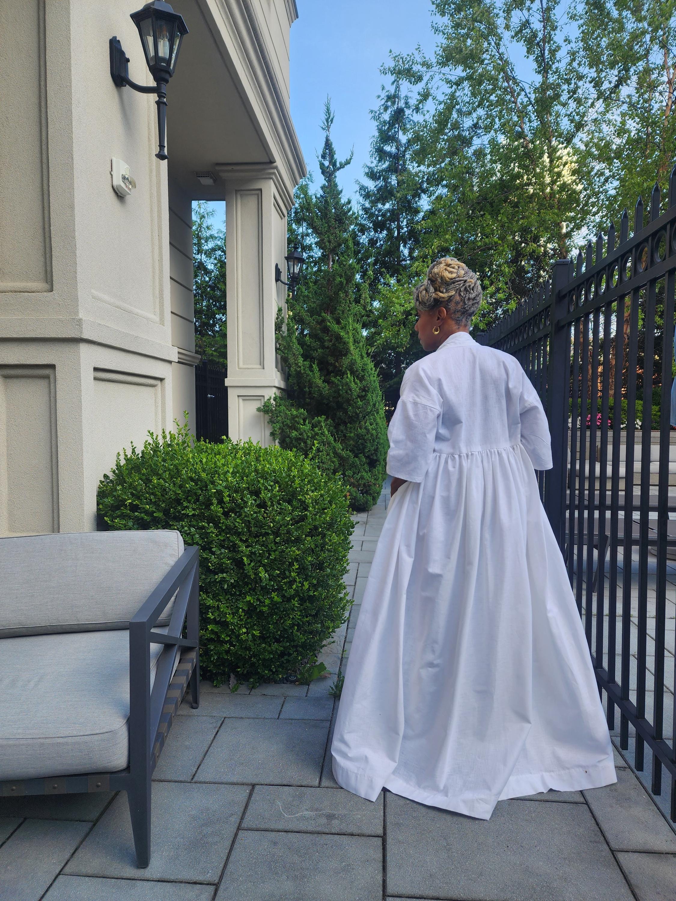 Harusi Kimono:  White Linen Maxi Duster Coat