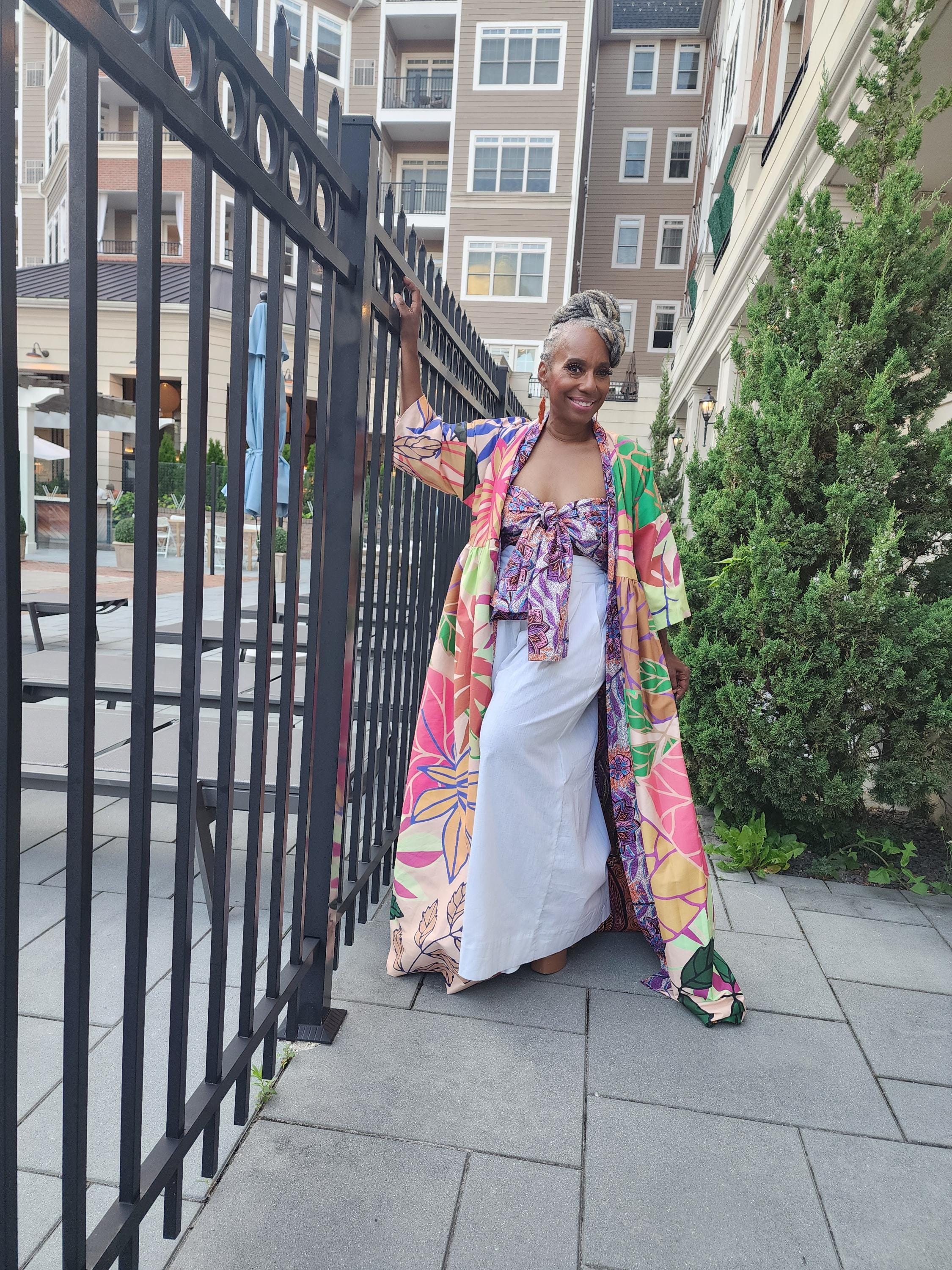 Reversible Harusi Kimono, African Wax Mix Print Kimono, Modest Church Dress, Full Length Duster