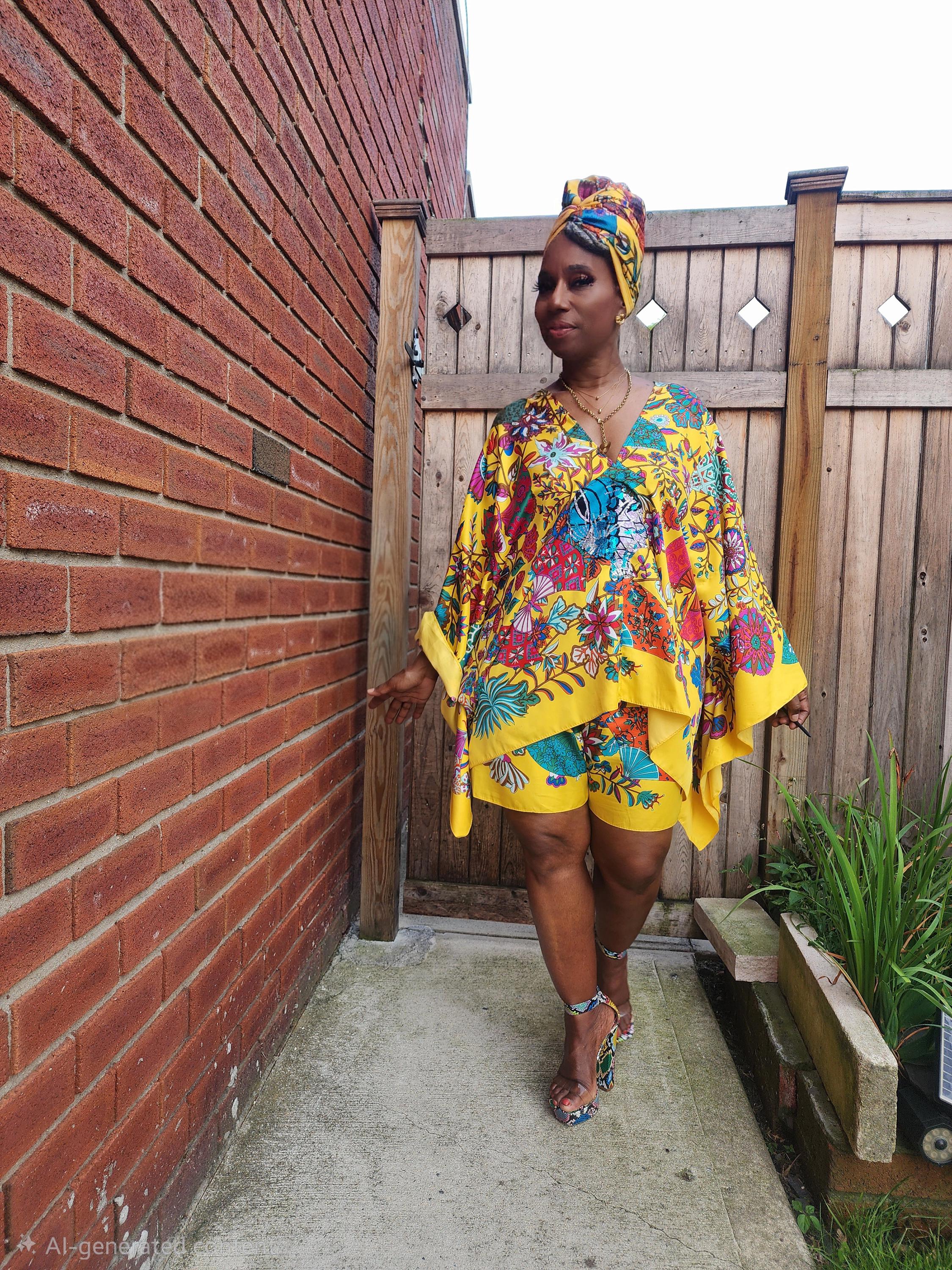 LiiLiiGiirl Sequin Afro-Girl Kaftan Tunic Top with Shorts & Scarf
