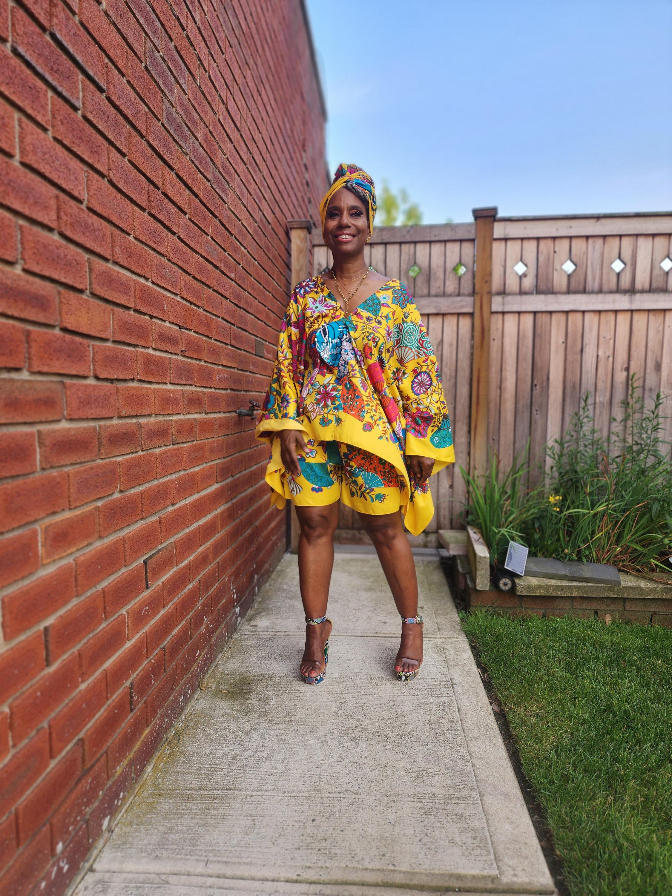 LiiLiiGiirl Sequin Afro-Girl Kaftan Tunic Top with Shorts & Scarf