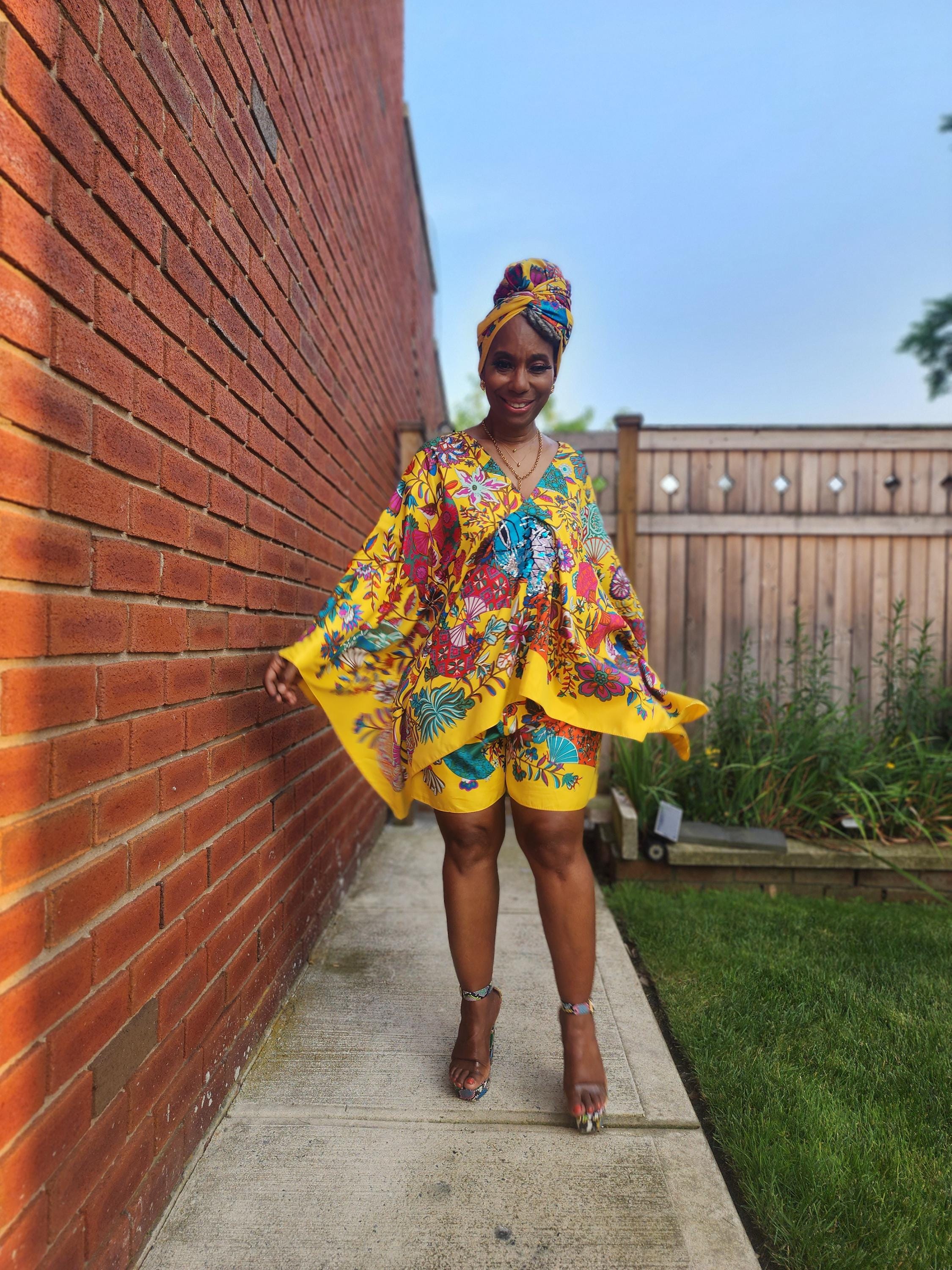 LiiLiiGiirl Sequin Afro-Girl Kaftan Tunic Top with Shorts & Scarf