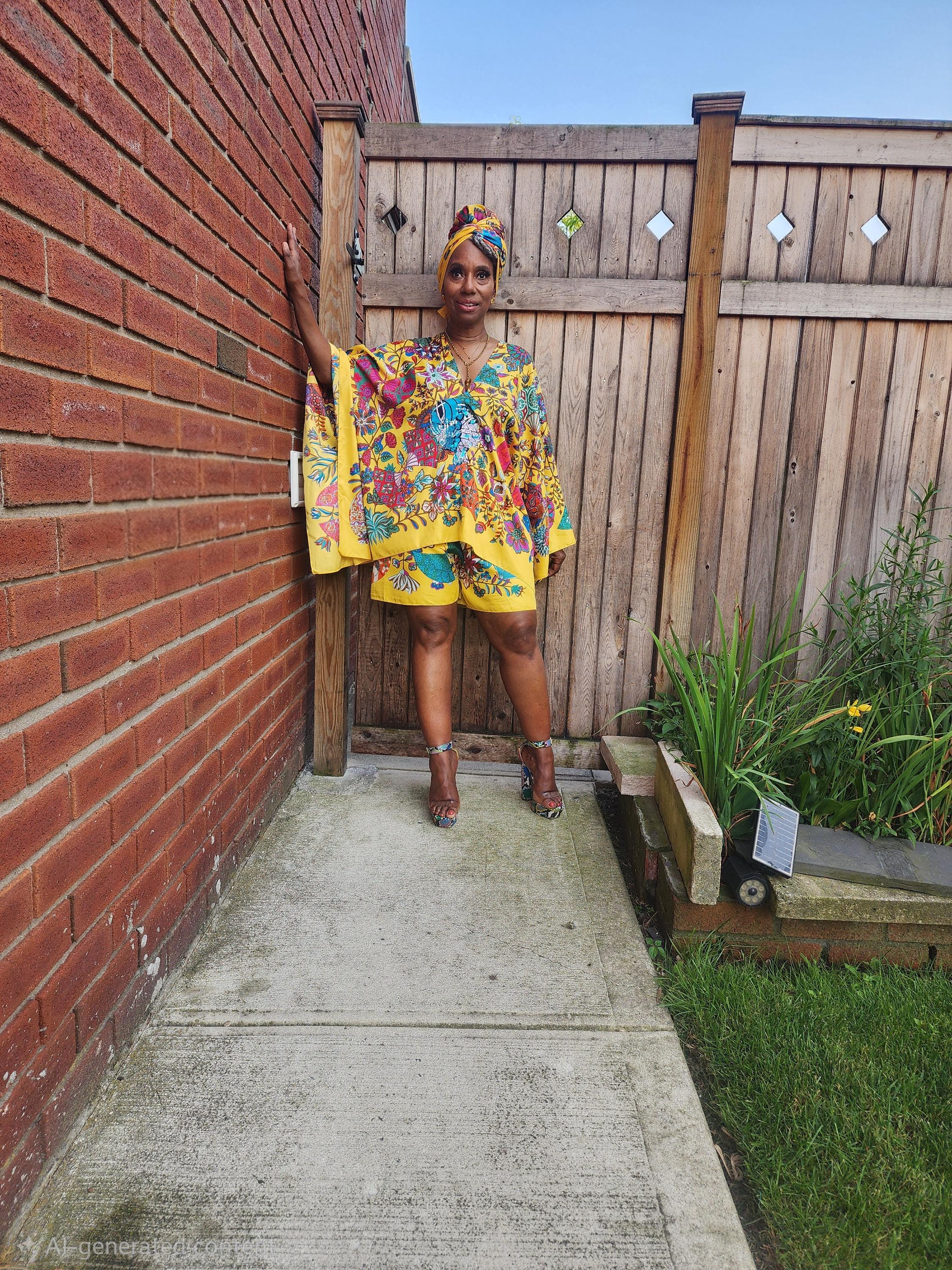 LiiLiiGiirl Sequin Afro-Girl Kaftan Tunic Top with Shorts & Scarf