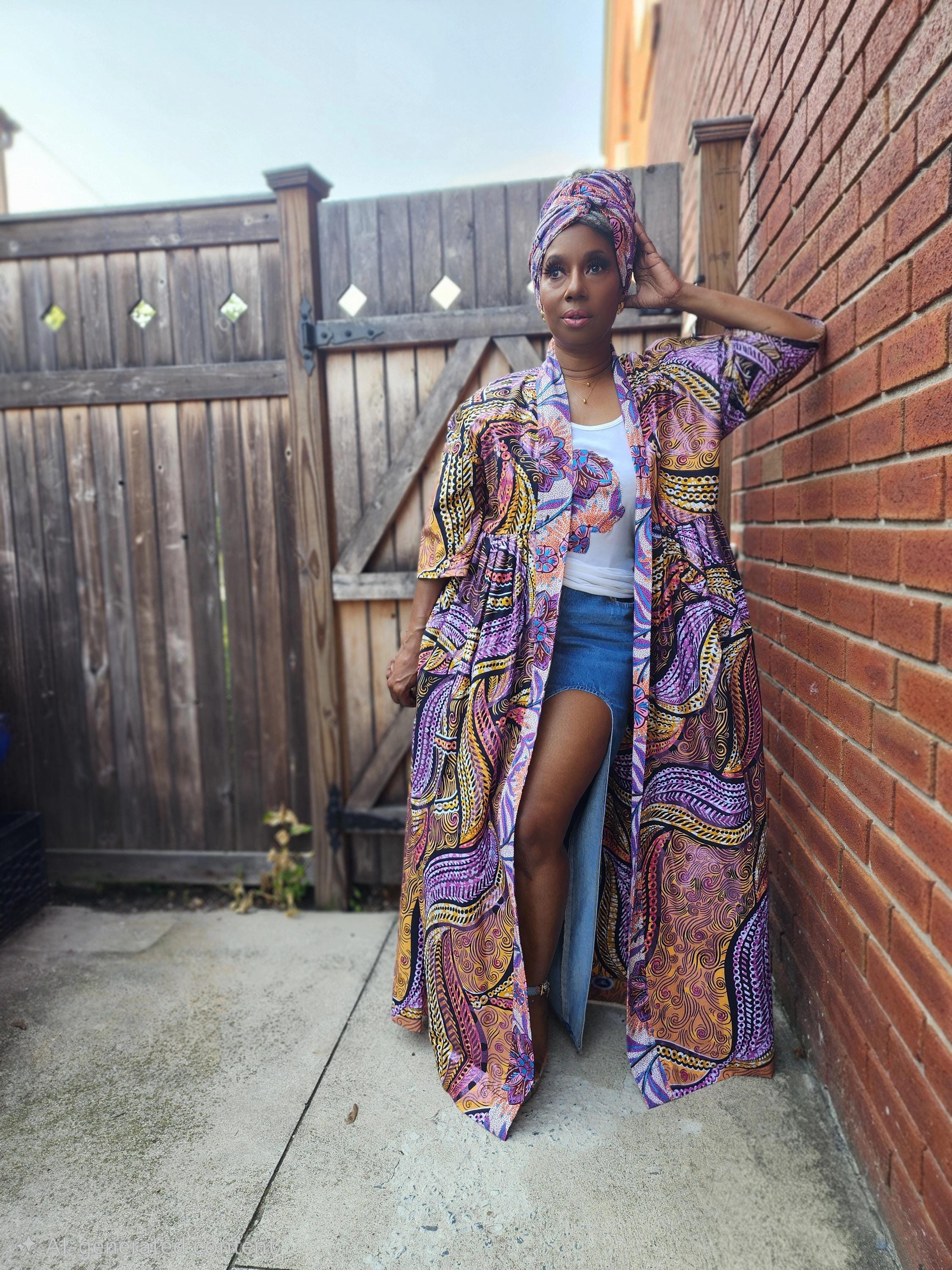 Glitter Print African Wax Kimono Robe: Harusi Bridal Duster