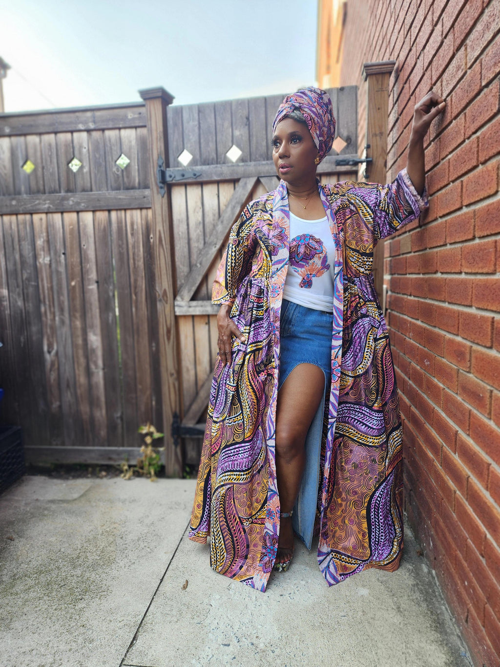 Glitter Print African Wax Kimono Robe: Harusi Bridal Duster