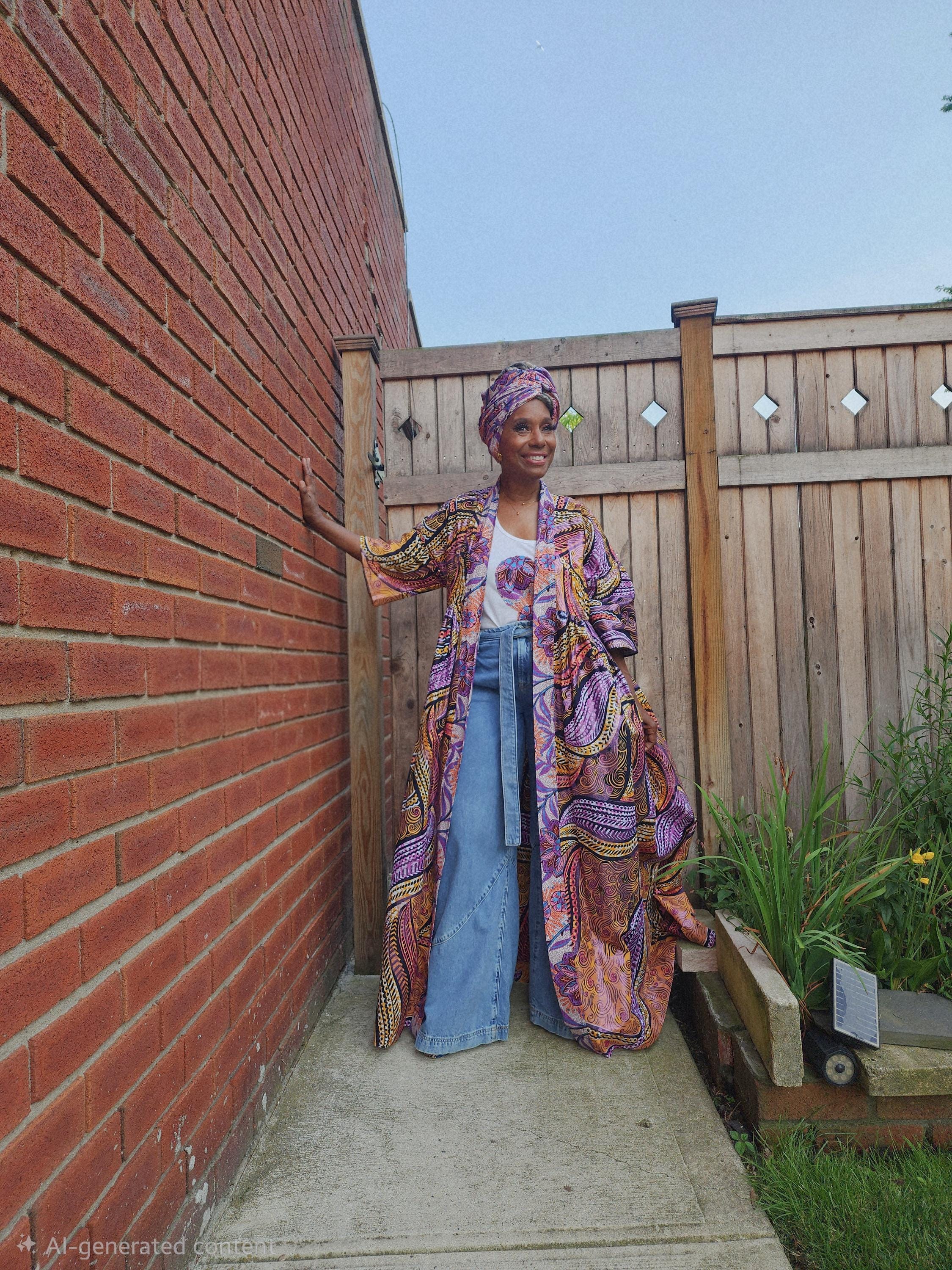 Glitter Print African Wax Kimono Robe: Harusi Bridal Duster