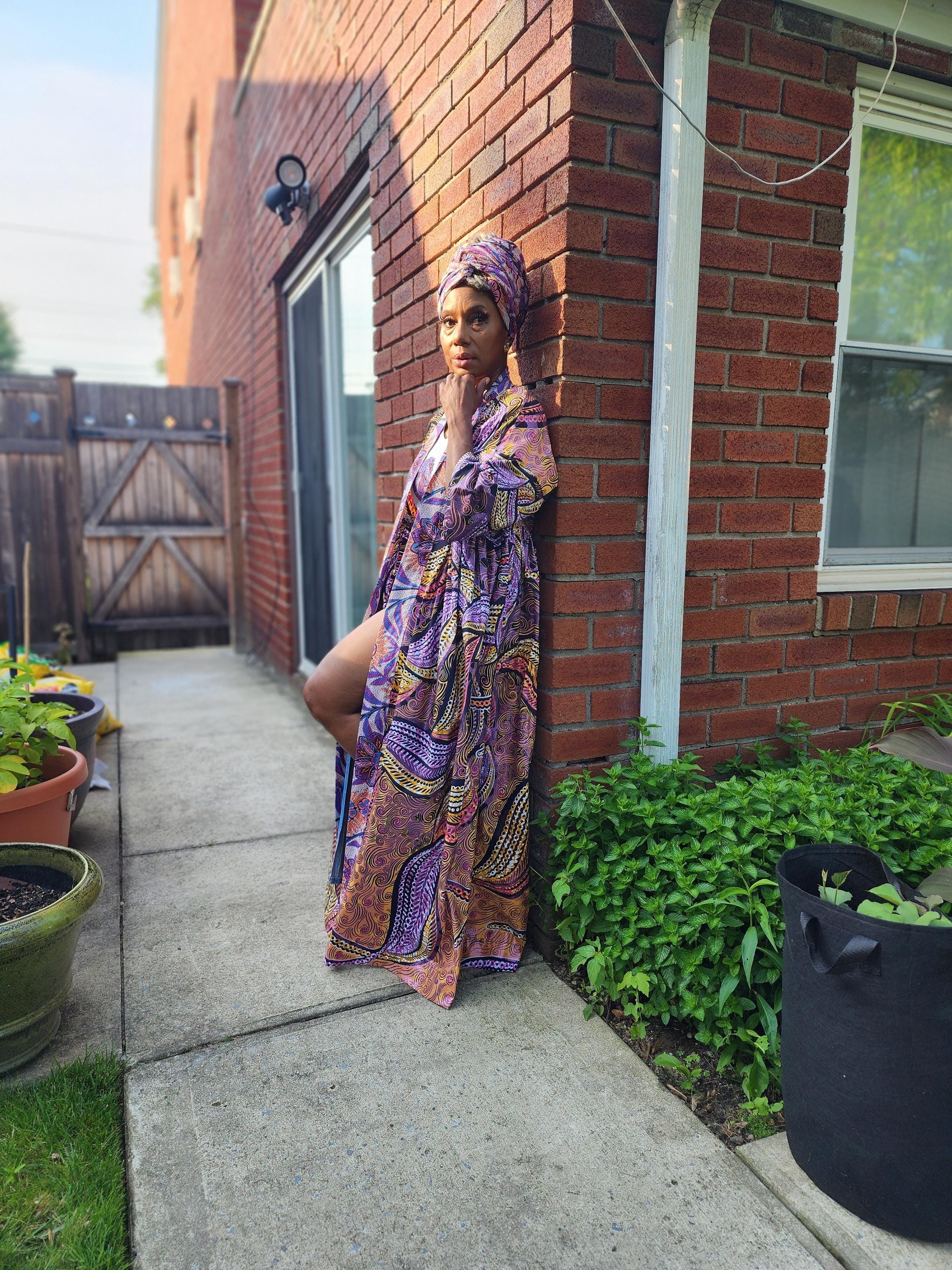 Glitter Print African Wax Kimono Robe: Harusi Bridal Duster