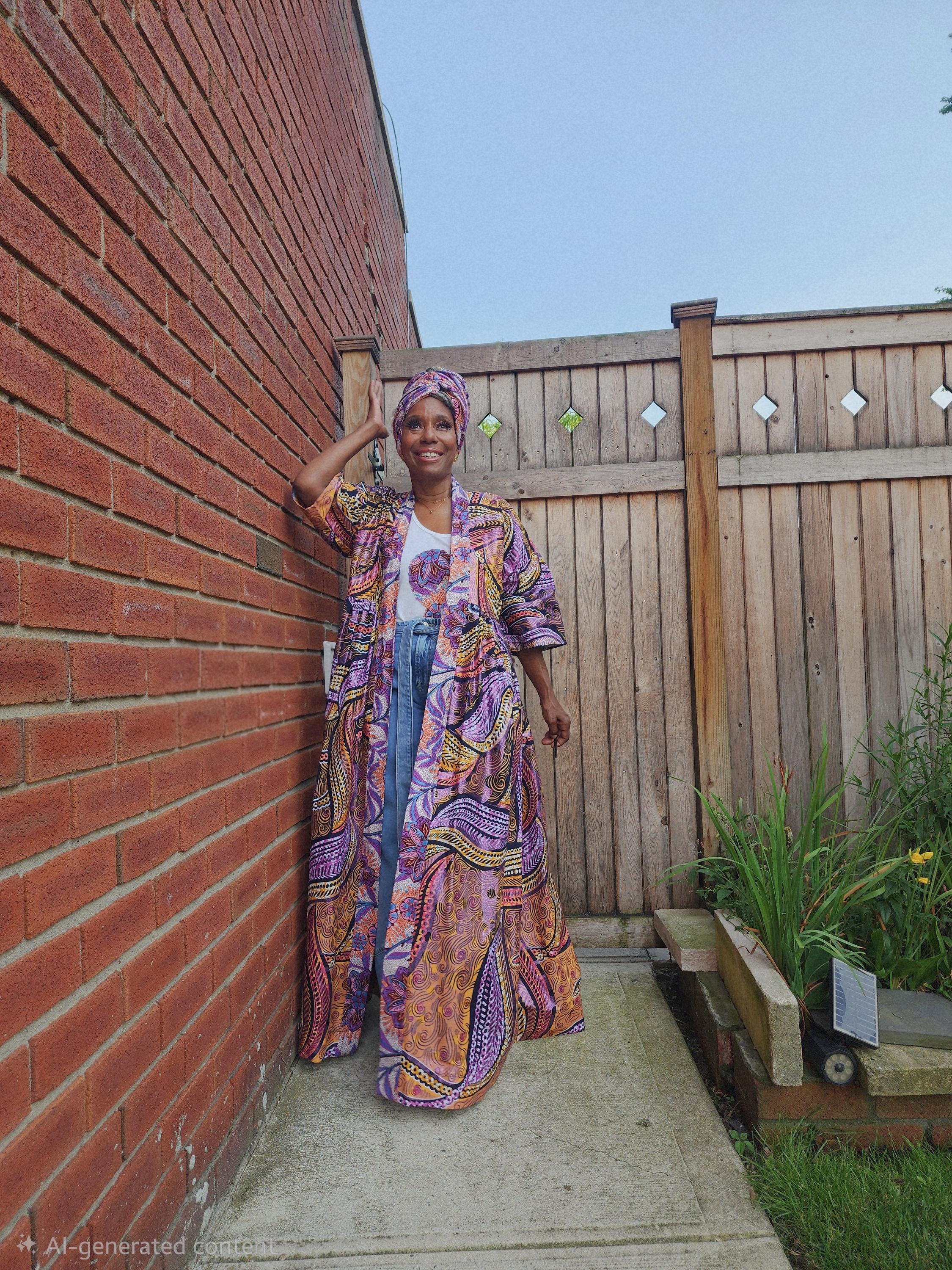Glitter Print African Wax Kimono Robe: Harusi Bridal Duster