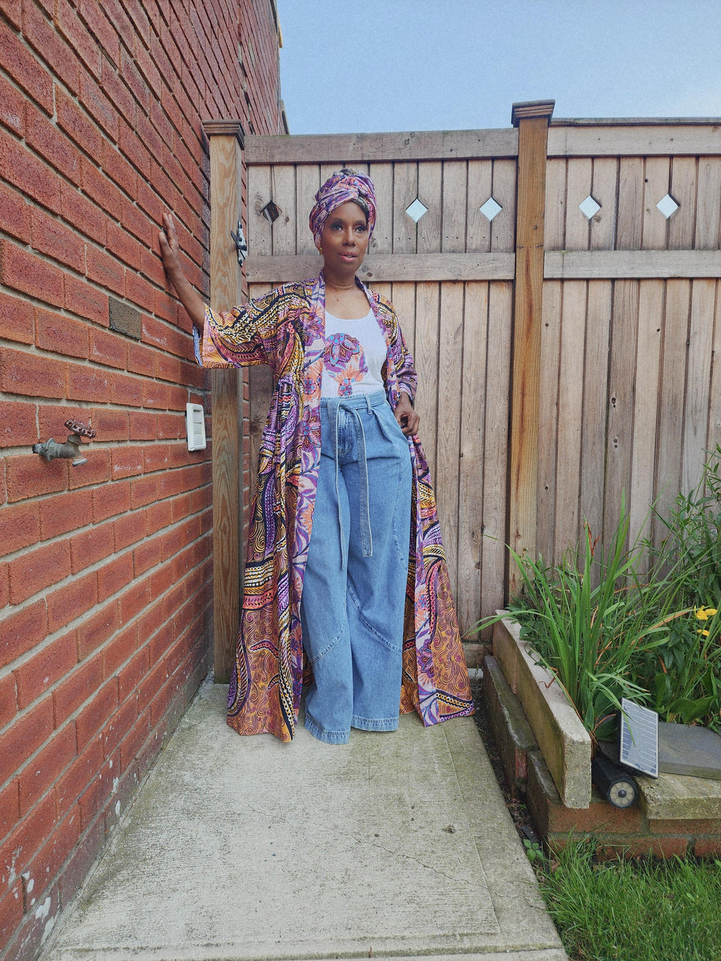 African Boho Tank Top with Headwrap, Glitter Wax Kimono Coordinate, Goddess Design
