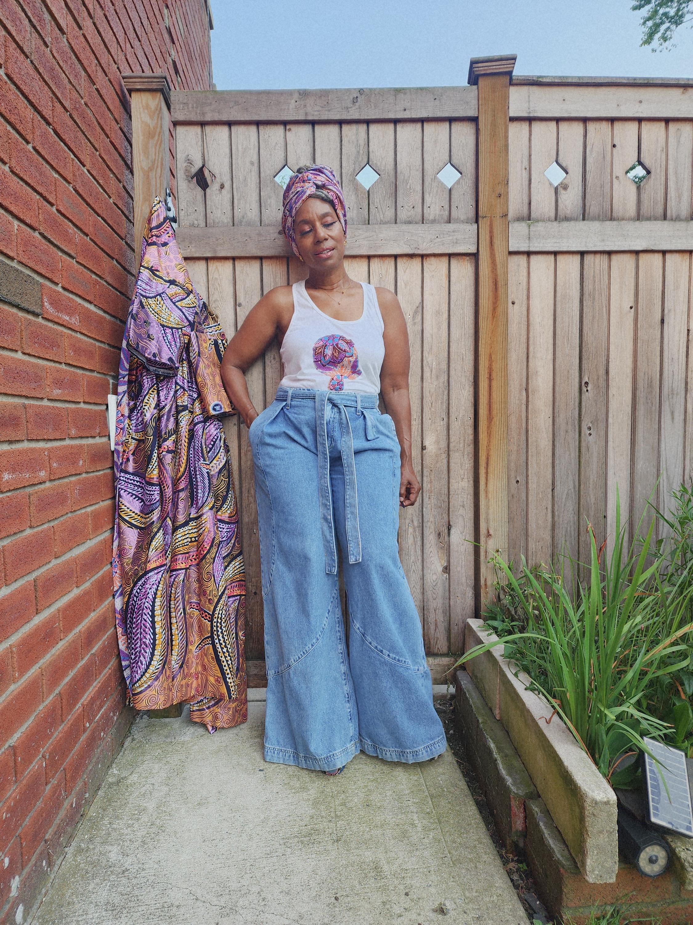 African Boho Tank Top with Headwrap, Glitter Wax Kimono Coordinate, Goddess Design