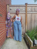 African Boho Tank Top with Headwrap, Glitter Wax Kimono Coordinate, Goddess Design