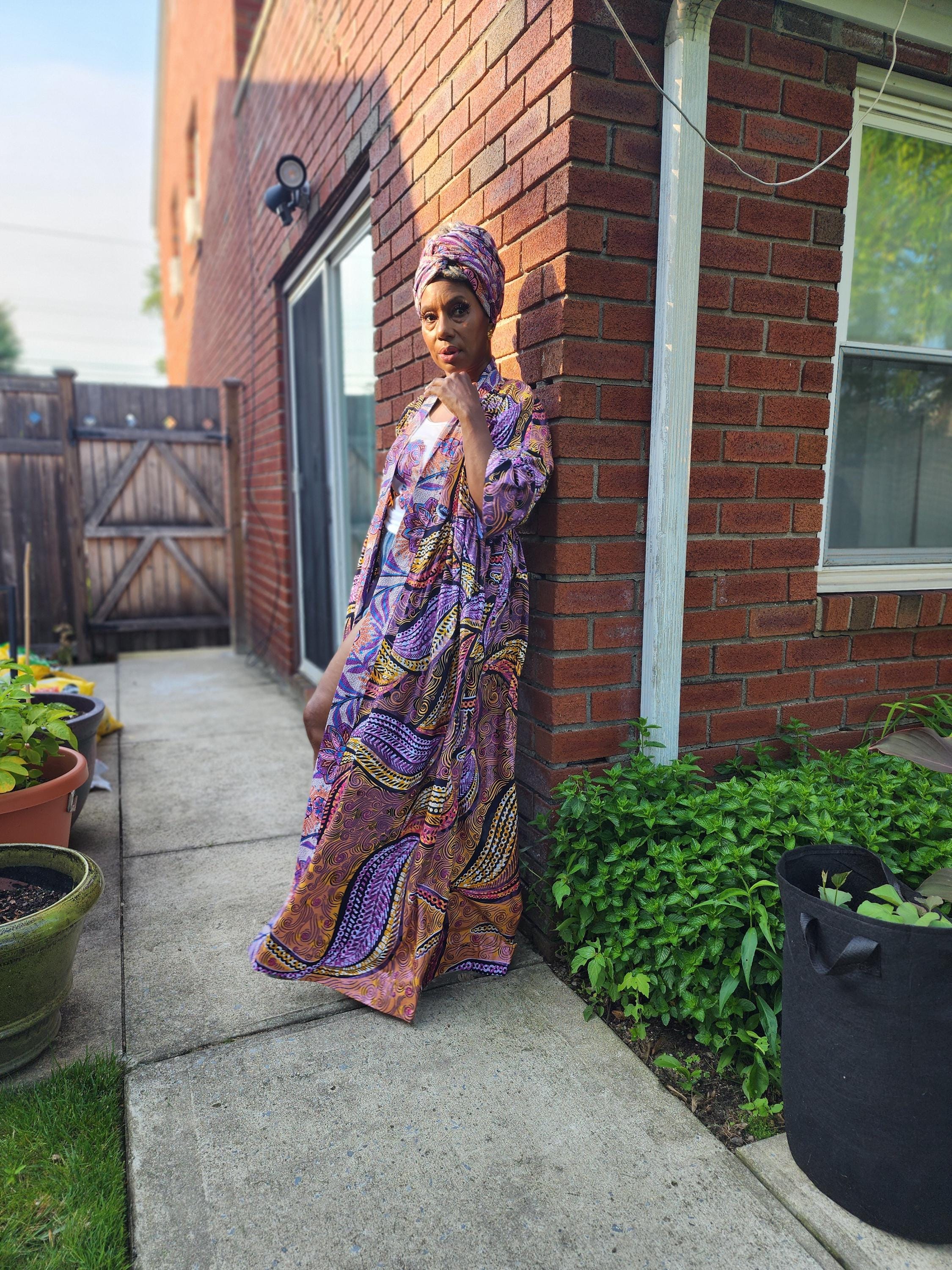 African Boho Tank Top with Headwrap, Glitter Wax Kimono Coordinate, Goddess Design