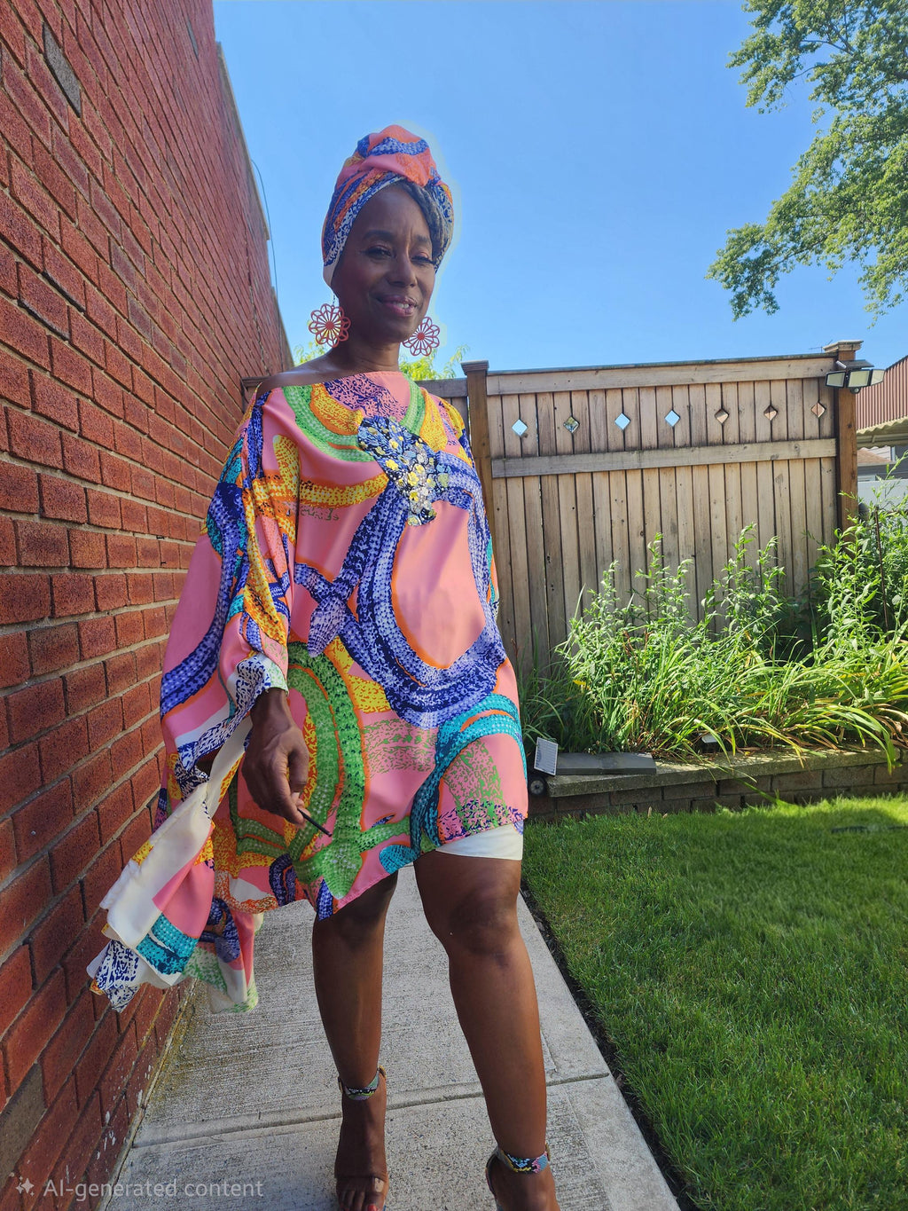 LiiLiiGiirl Sequin Afro-Girl Kaftan Ruffle Tunic Dress with Shorts & Scarf