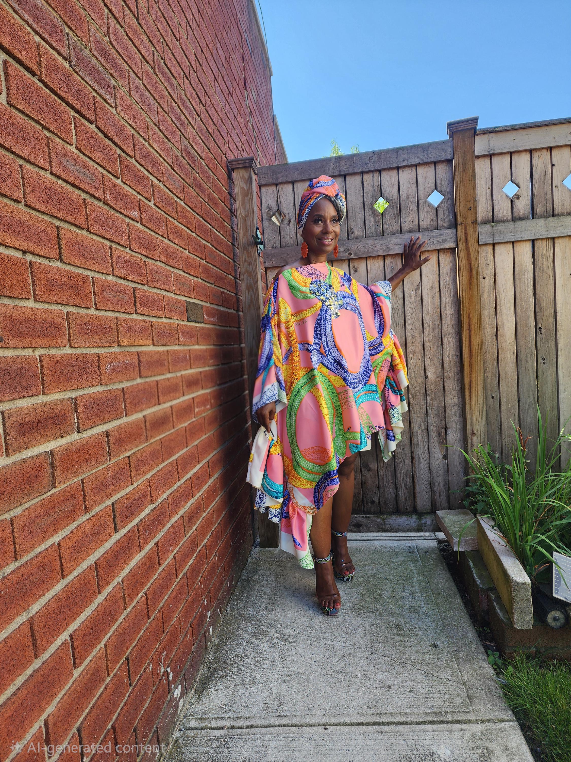 LiiLiiGiirl Sequin Afro-Girl Kaftan Ruffle Tunic Dress with Shorts & Scarf
