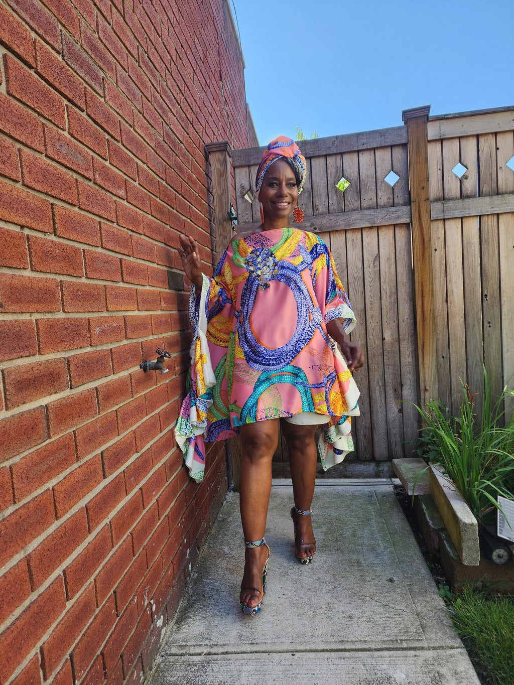 LiiLiiGiirl Sequin Afro-Girl Kaftan Ruffle Tunic Dress with Shorts & Scarf