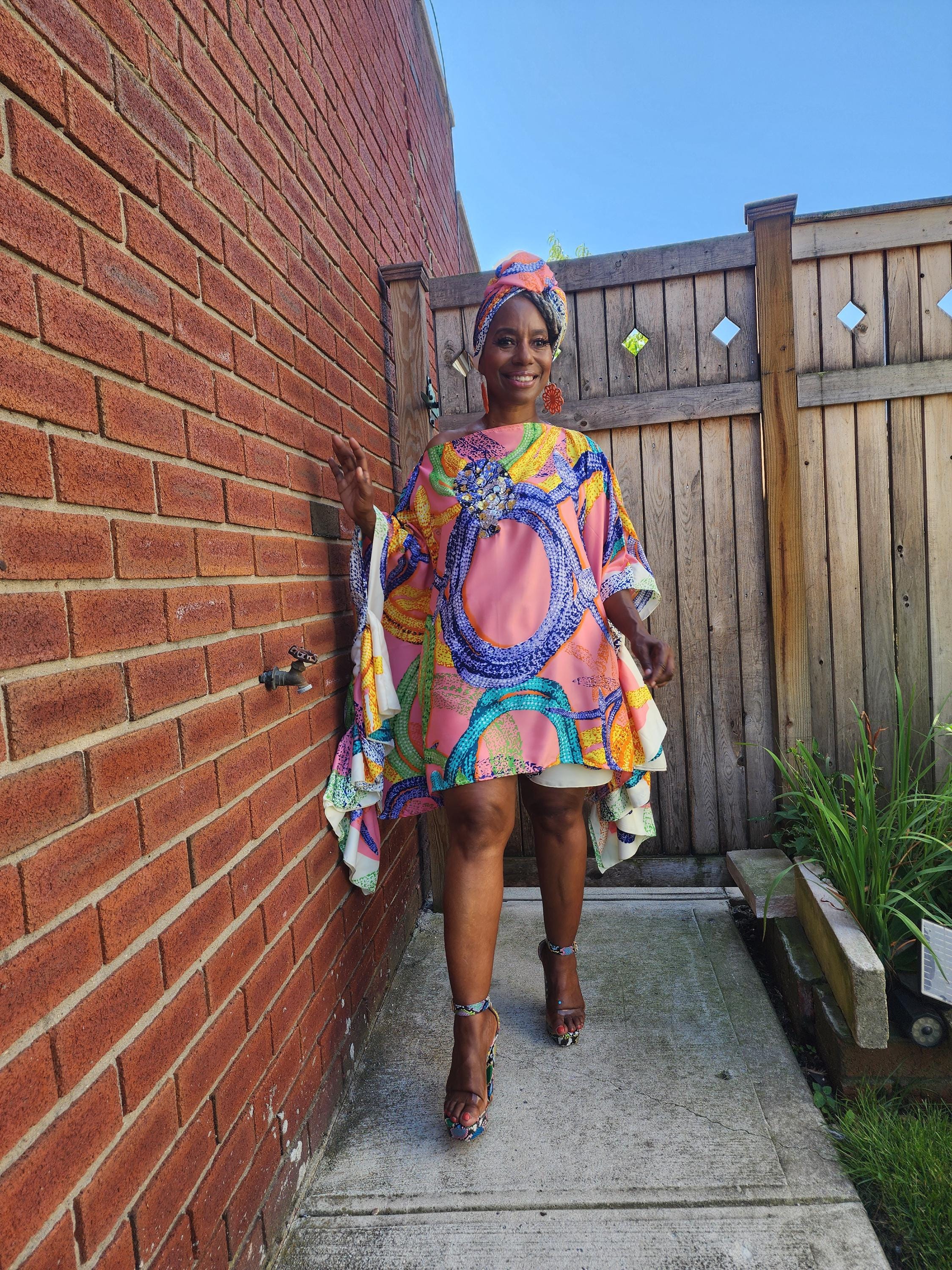 LiiLiiGiirl Sequin Afro-Girl Kaftan Ruffle Tunic Dress with Shorts & Scarf