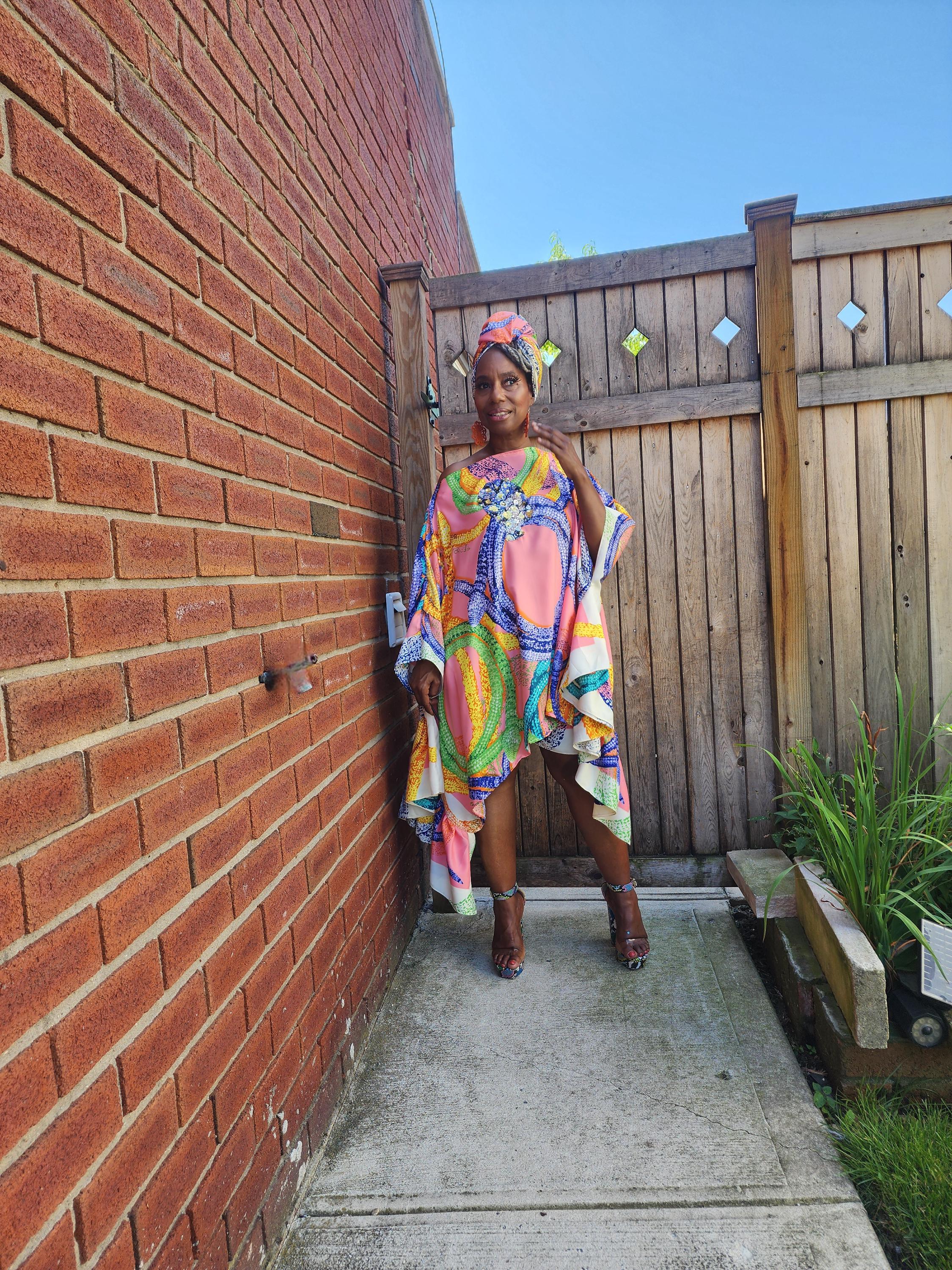 LiiLiiGiirl Sequin Afro-Girl Kaftan Ruffle Tunic Dress with Shorts & Scarf