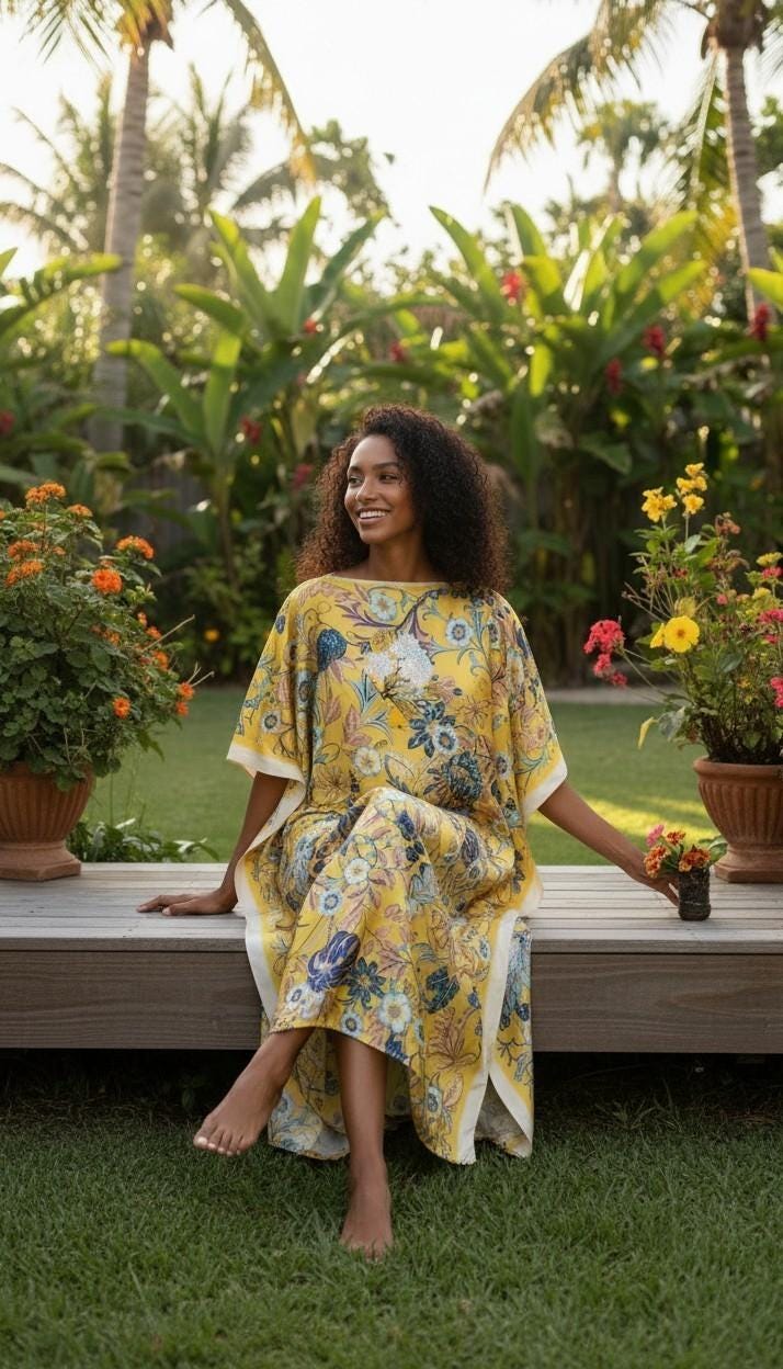 Sequin Afro-Girl Kaftan Dress – Luxury Vacation Gift, Handmade, One Size Fits Most