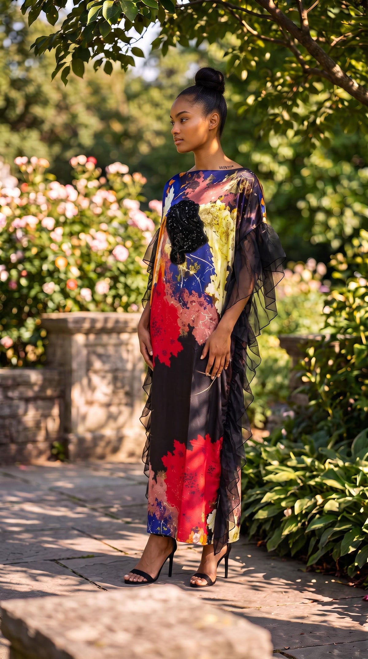 Sequin Kaftan Dress: Black, Red, Royal, Chocolate Brown Pink and Gold Ruffled  One Size Kaftan