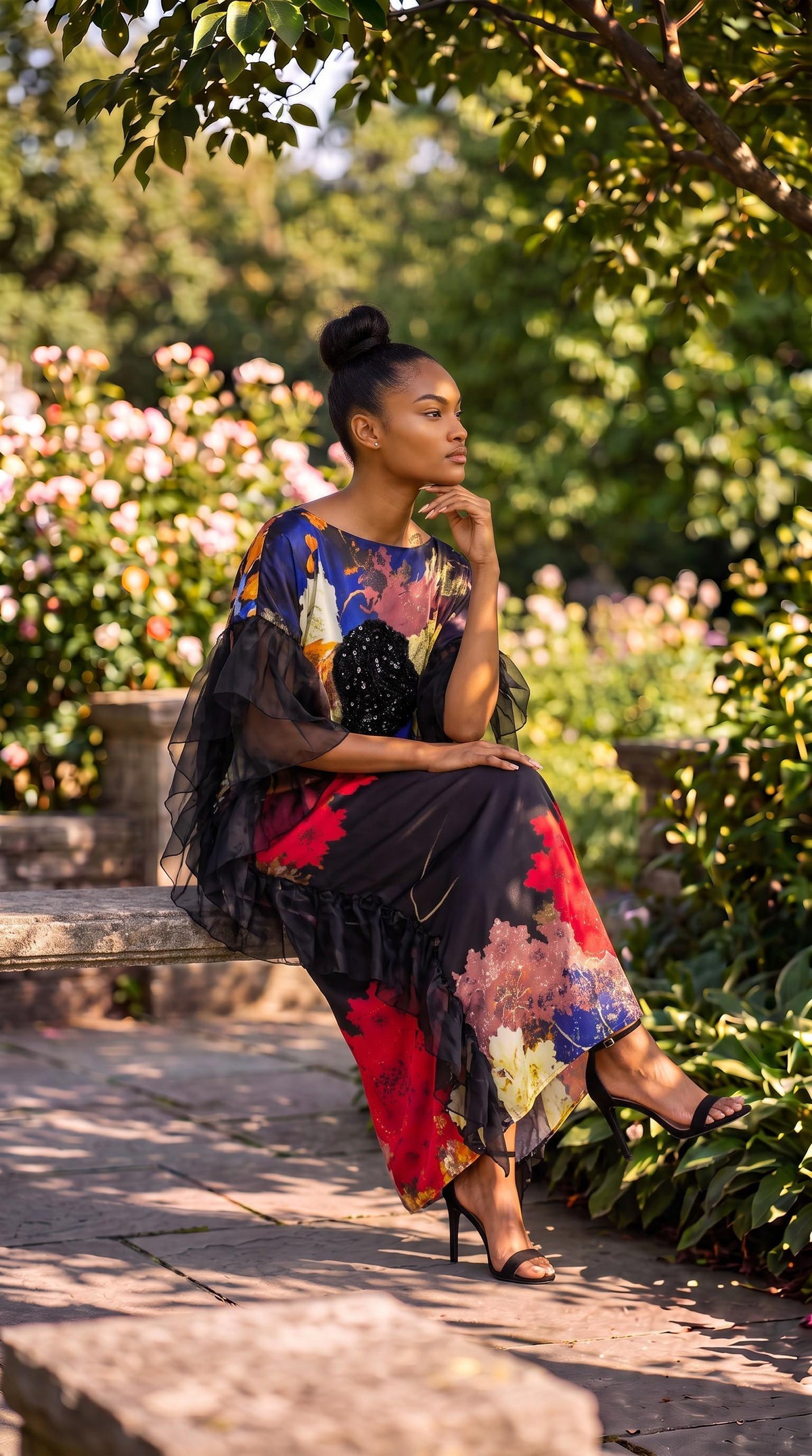 Sequin Kaftan Dress: Black, Red, Royal, Chocolate Brown Pink and Gold Ruffled  One Size Kaftan