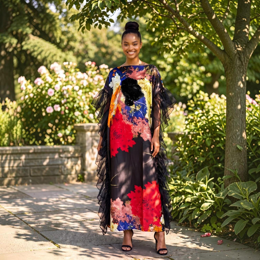 Sequin Kaftan Dress: Black, Red, Royal, Chocolate Brown Pink and Gold Ruffled  One Size Kaftan