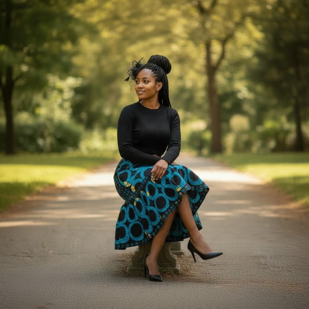 Kike Trumpet Handmade Ankara Cotton Skirt: African Print Drawstring Plus Size