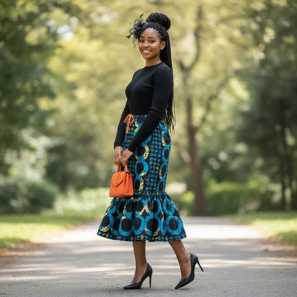 Kike Trumpet Handmade Ankara Cotton Skirt: African Print Drawstring Plus Size