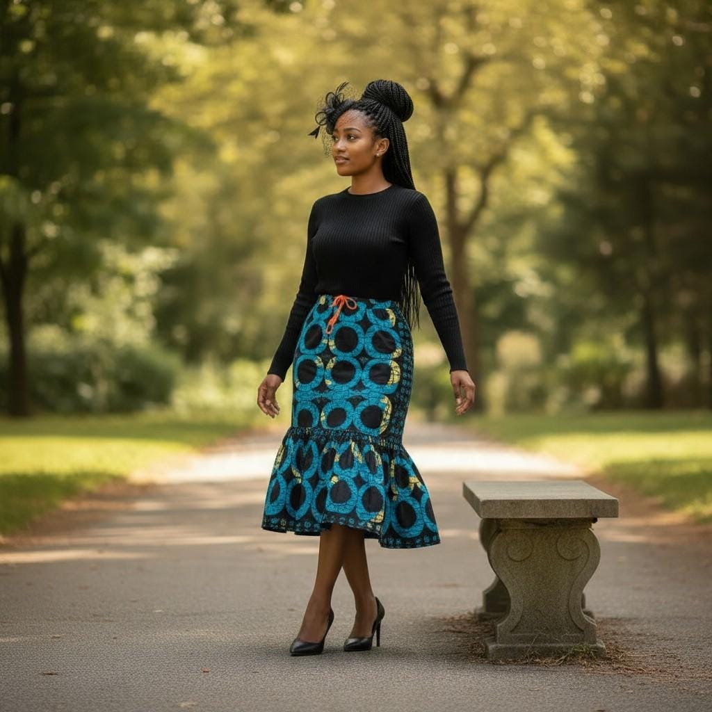 Kike Trumpet Handmade Ankara Cotton Skirt: African Print Drawstring Plus Size
