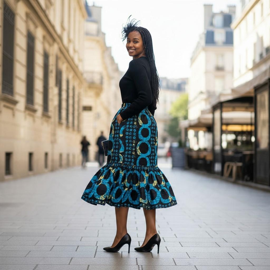 Kike Trumpet Handmade Ankara Cotton Skirt: African Print Drawstring Plus Size