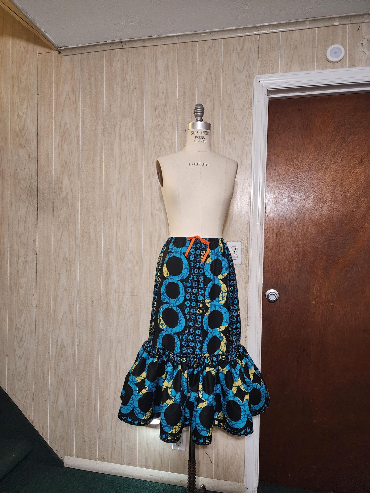 Kike Trumpet Handmade Ankara Cotton Skirt: African Print Drawstring Plus Size