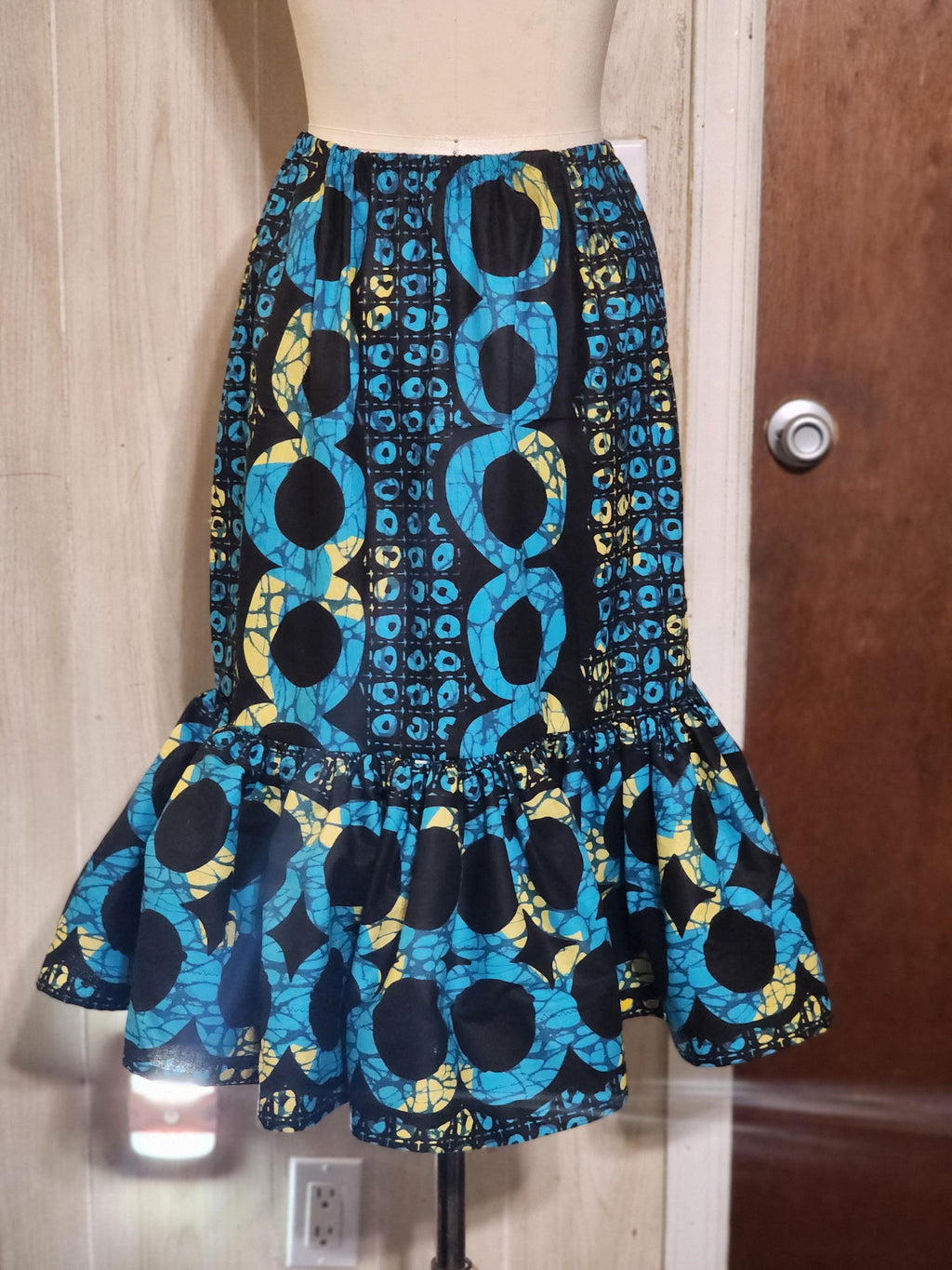 Kike Trumpet Handmade Ankara Cotton Skirt: African Print Drawstring Plus Size