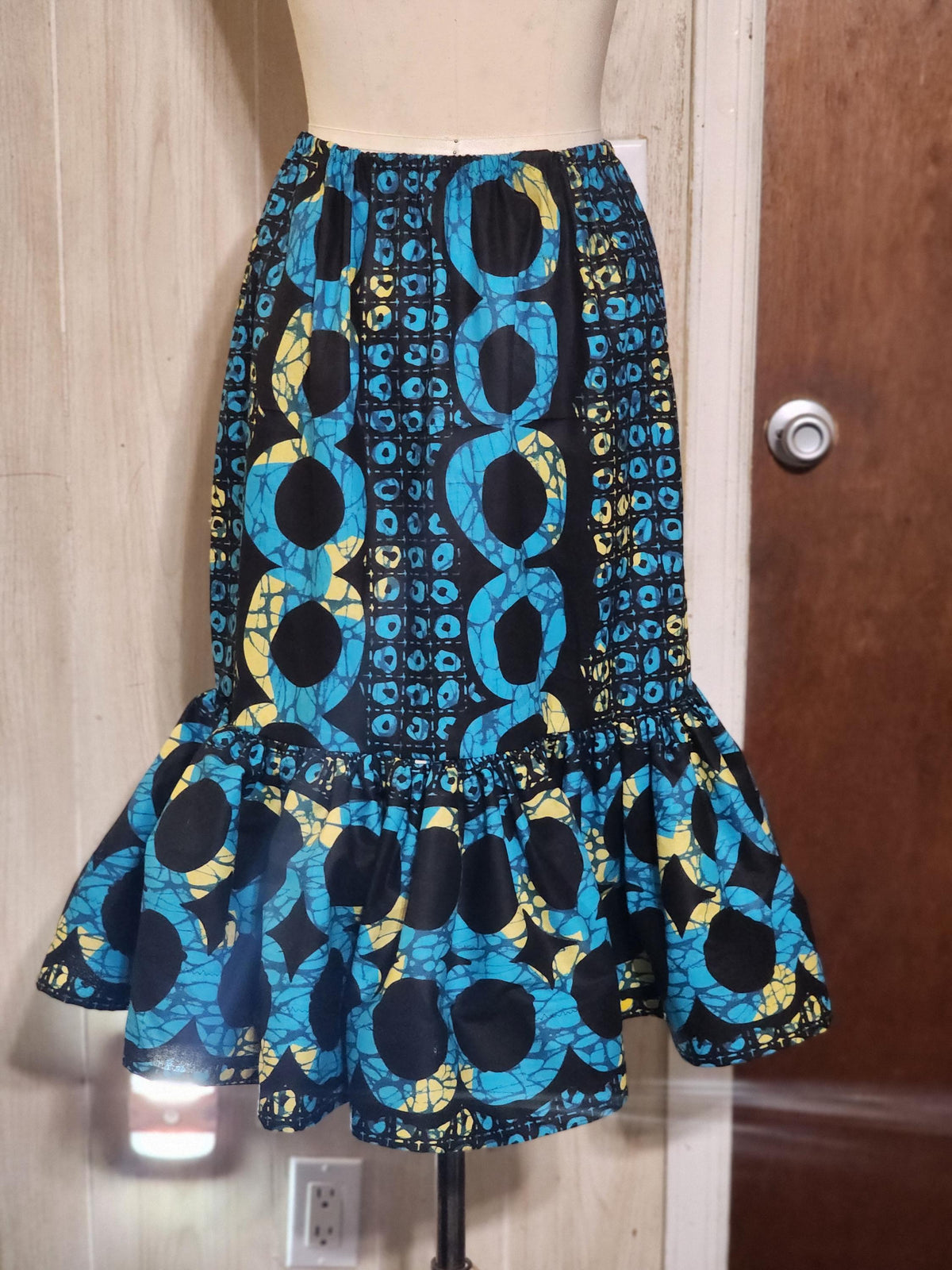 Kike Trumpet Handmade Ankara Cotton Skirt: African Print Drawstring Plus Size