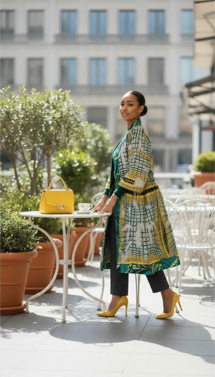 Sequin Embroidered African Wax Kimono: Bridal Robe, Harusi Duster