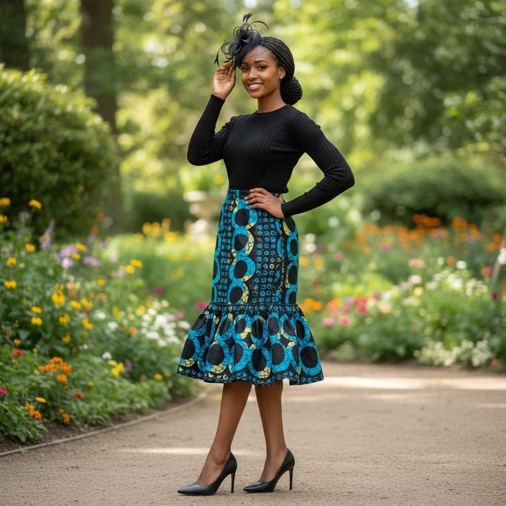 Kike Trumpet Handmade Ankara Cotton Skirt: African Print Drawstring Plus Size