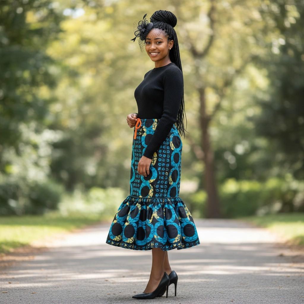 Kike Trumpet Handmade Ankara Cotton Skirt: African Print Drawstring Plus Size