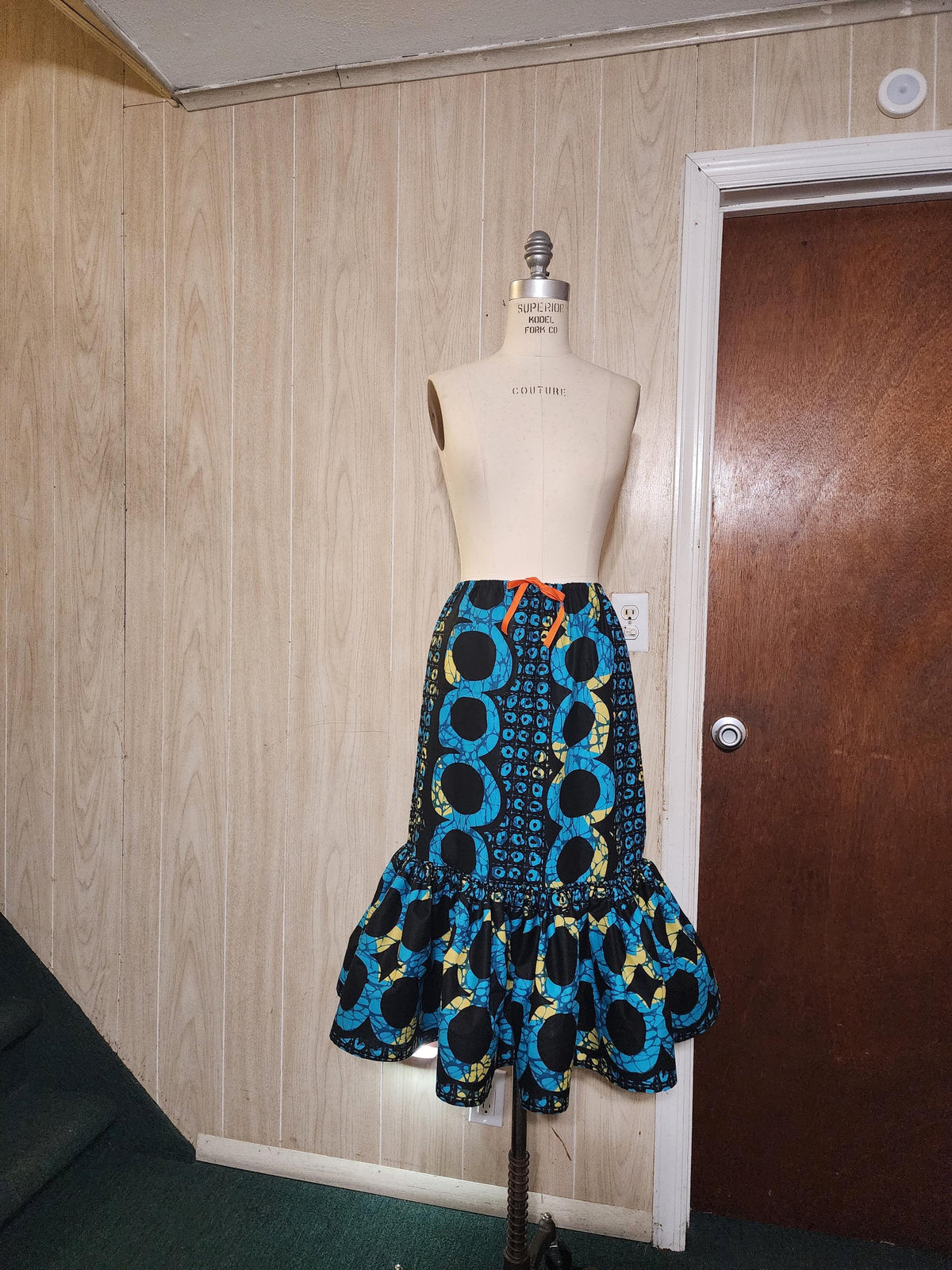 Kike Trumpet Handmade Ankara Cotton Skirt: African Print Drawstring Plus Size