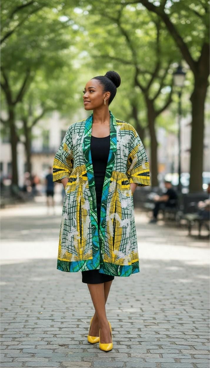 Sequin Embroidered African Wax Kimono: Bridal Robe, Harusi Duster