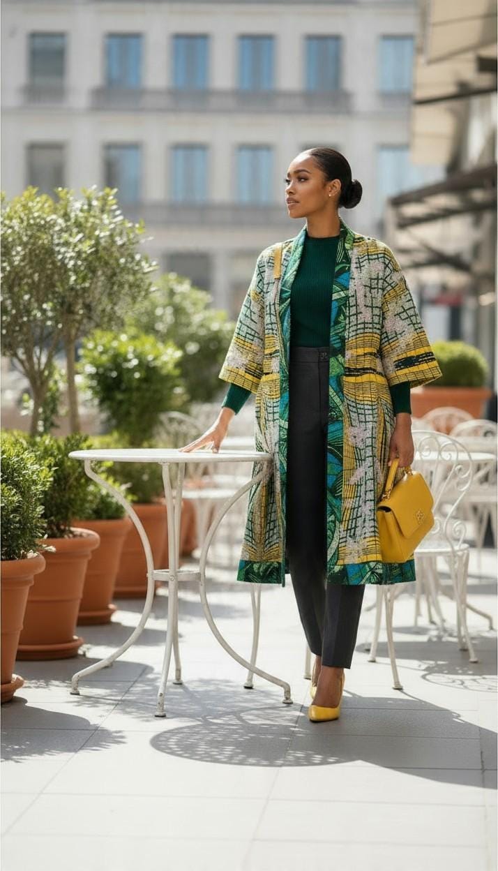 Sequin Embroidered African Wax Kimono: Bridal Robe, Harusi Duster